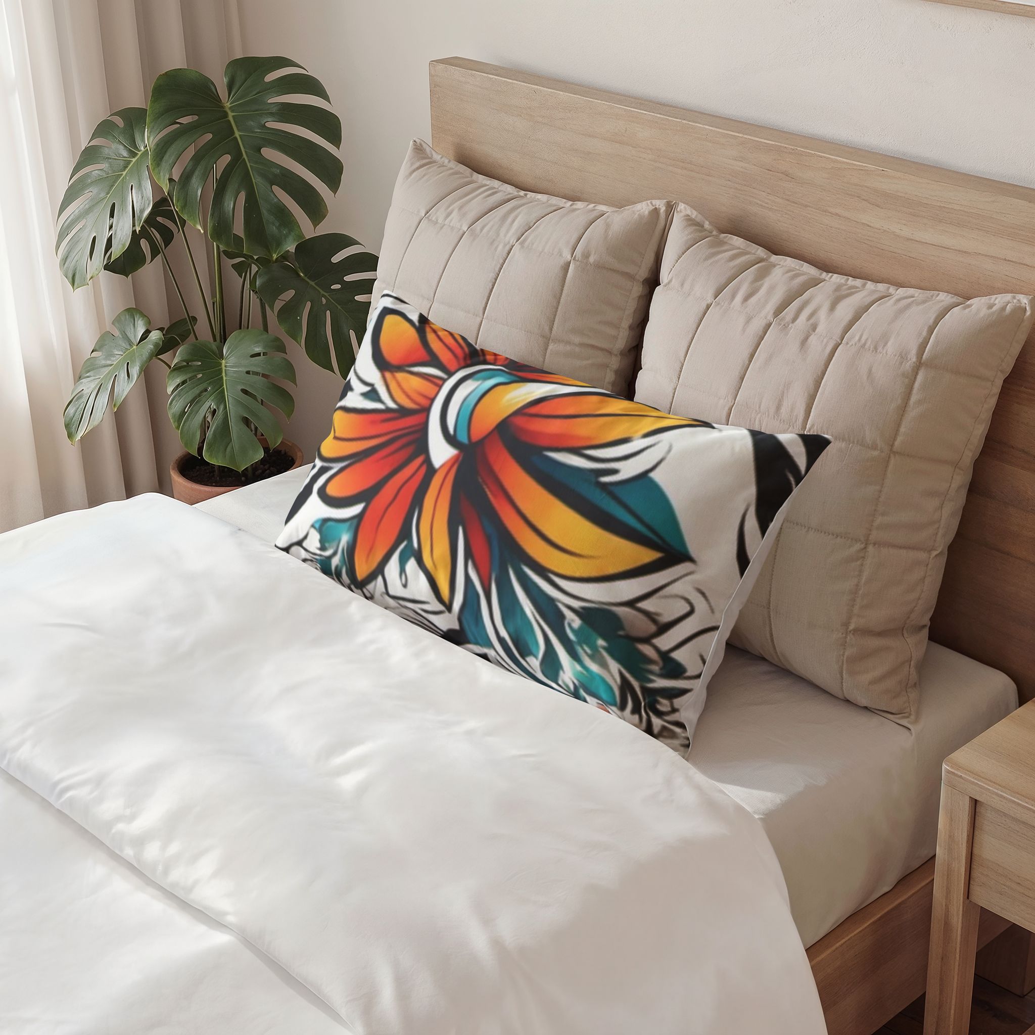 Floral Boho Pillow Sham — Orange & Teal Cotton Throw Pillow Cover - Image 6