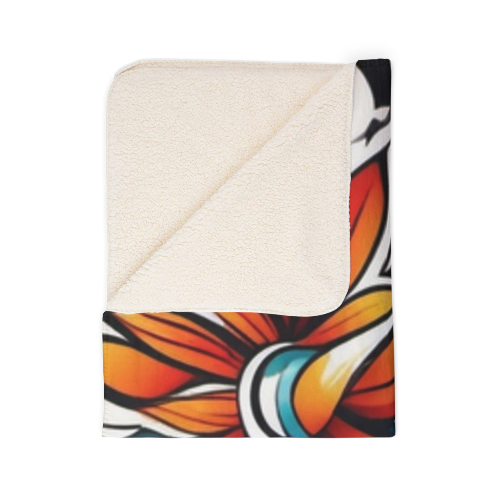 Floral Tropical Sherpa Blanket — Vibrant Orange & Teal Flower Throw - Image 8