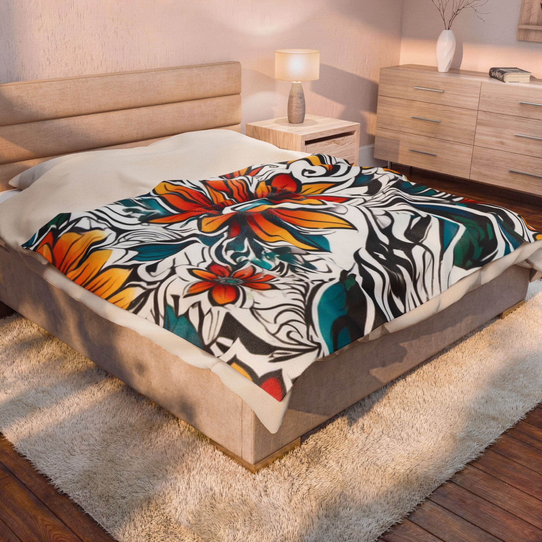 Floral Velveteen Plush Blanket — Vibrant Tropical Flower Throw - Image 8