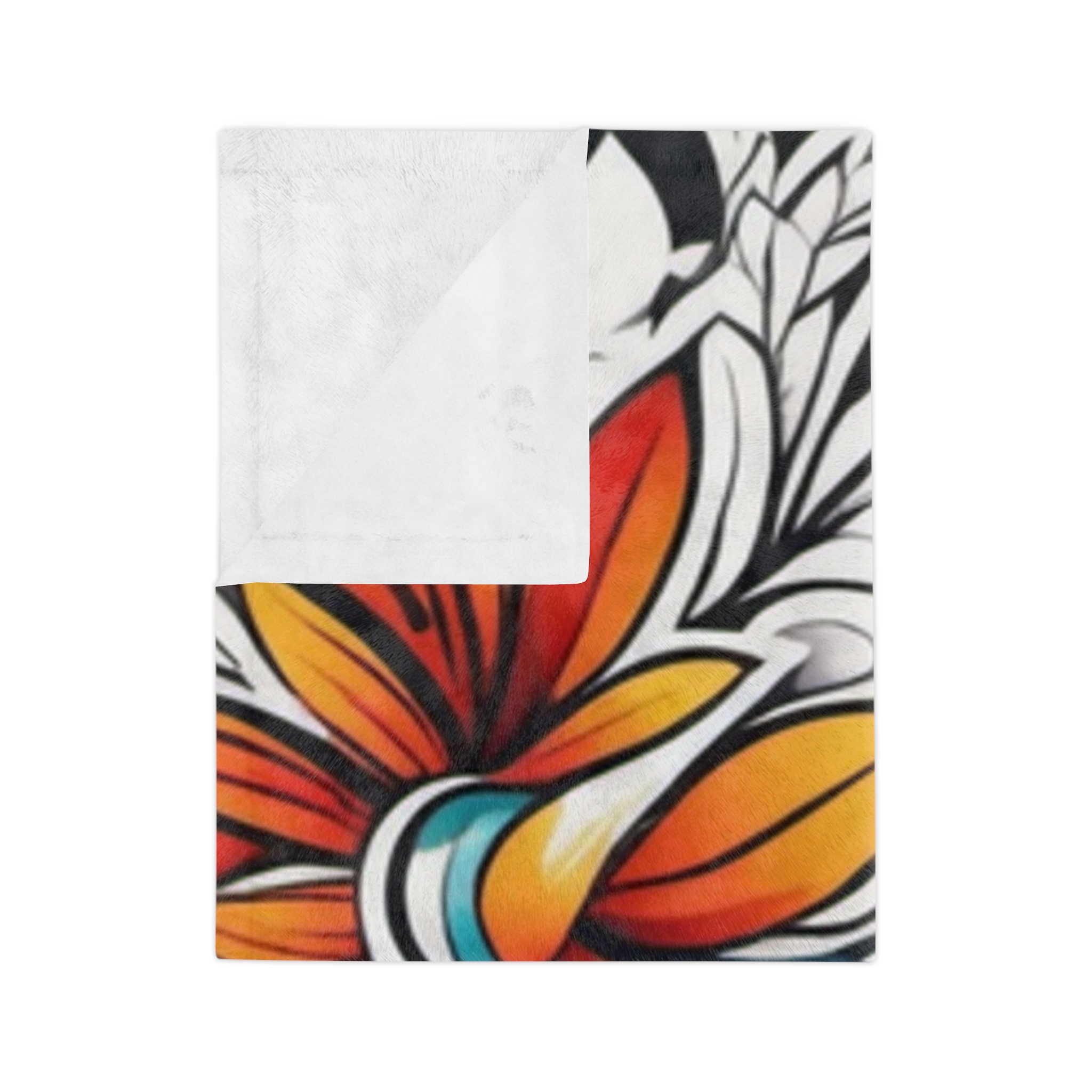 Tropical Floral Velveteen Blanket — Soft Microfiber Throw with Vibrant Orange & Teal Flower Print - Image 3