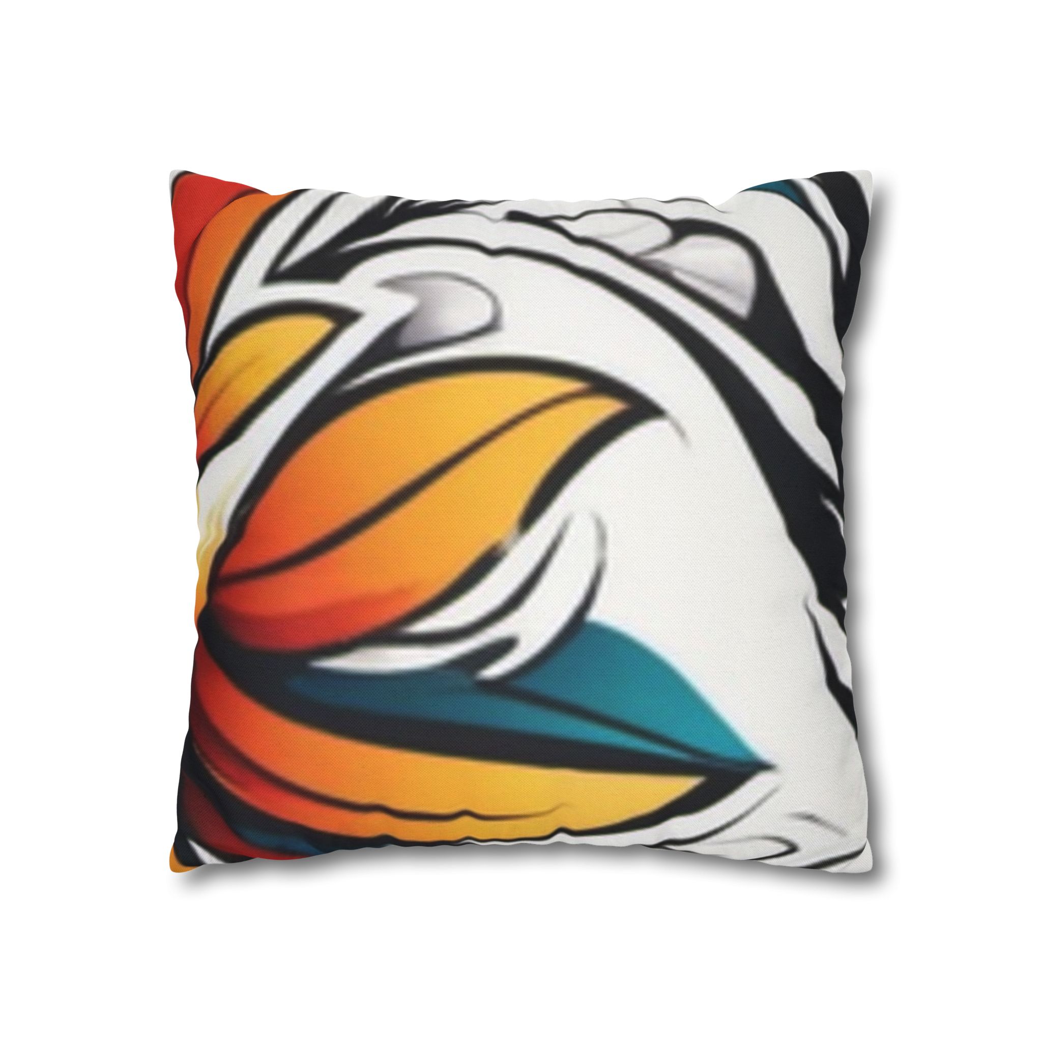 Floral Burst Square Pillowcase — Bold Orange & Teal Decorative Throw Pillow Cover - Image 7