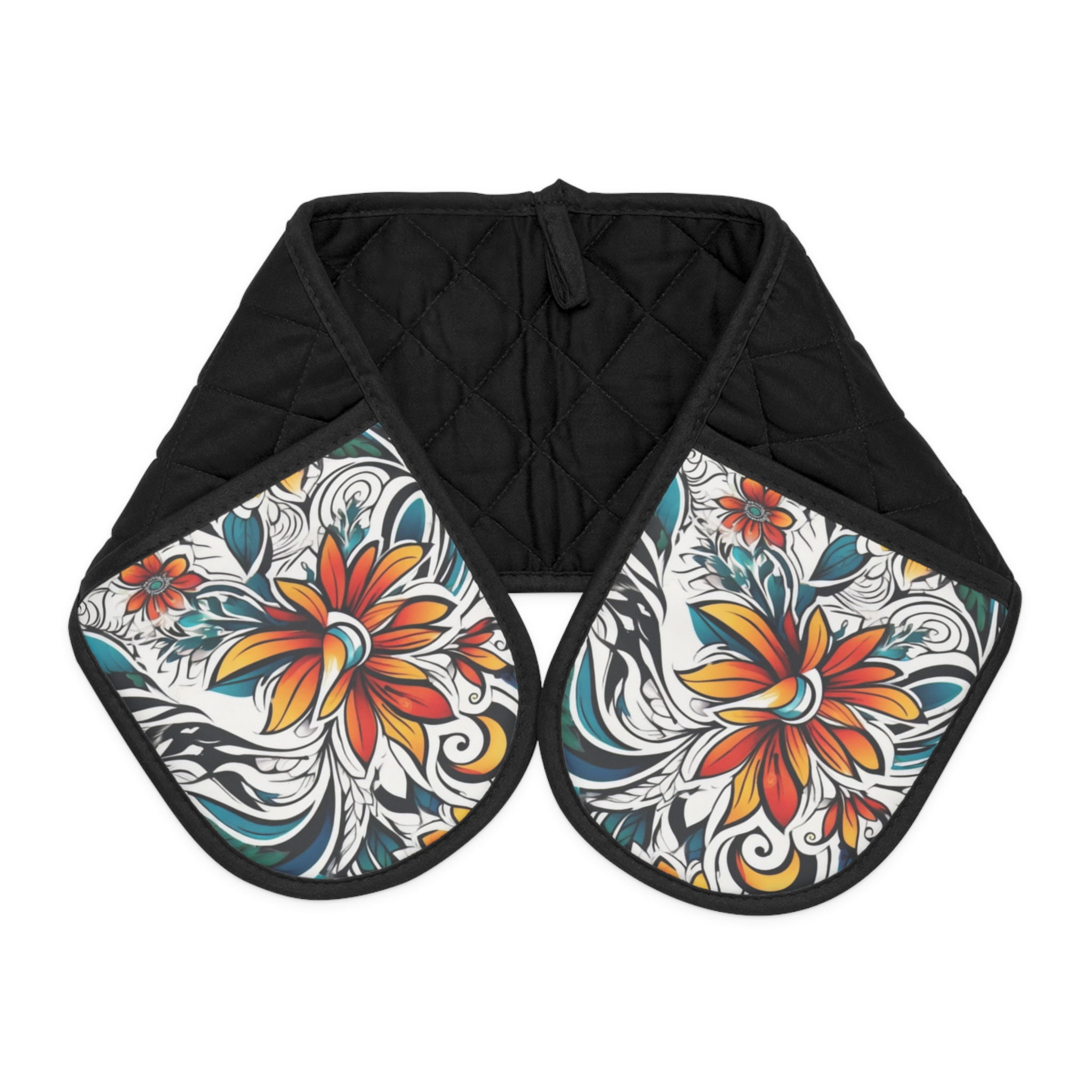 Floral Heat-Resistant Oven Mitts Strap — Double-Handled Pot Holder with Tropical Lily Design - Image 3