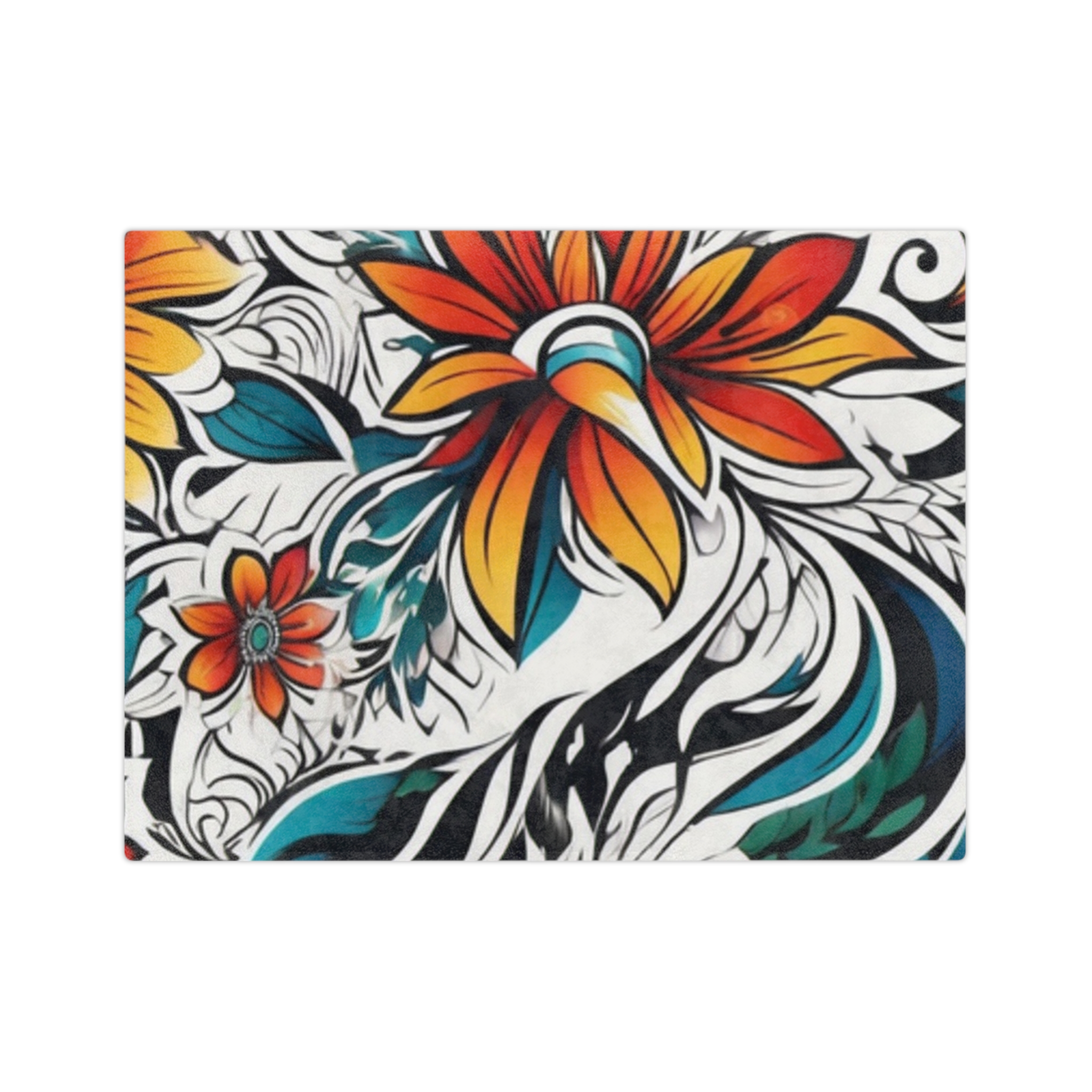 Tropical Floral Velveteen Blanket — Soft Microfiber Throw with Vibrant Orange & Teal Flower Print - Image 10