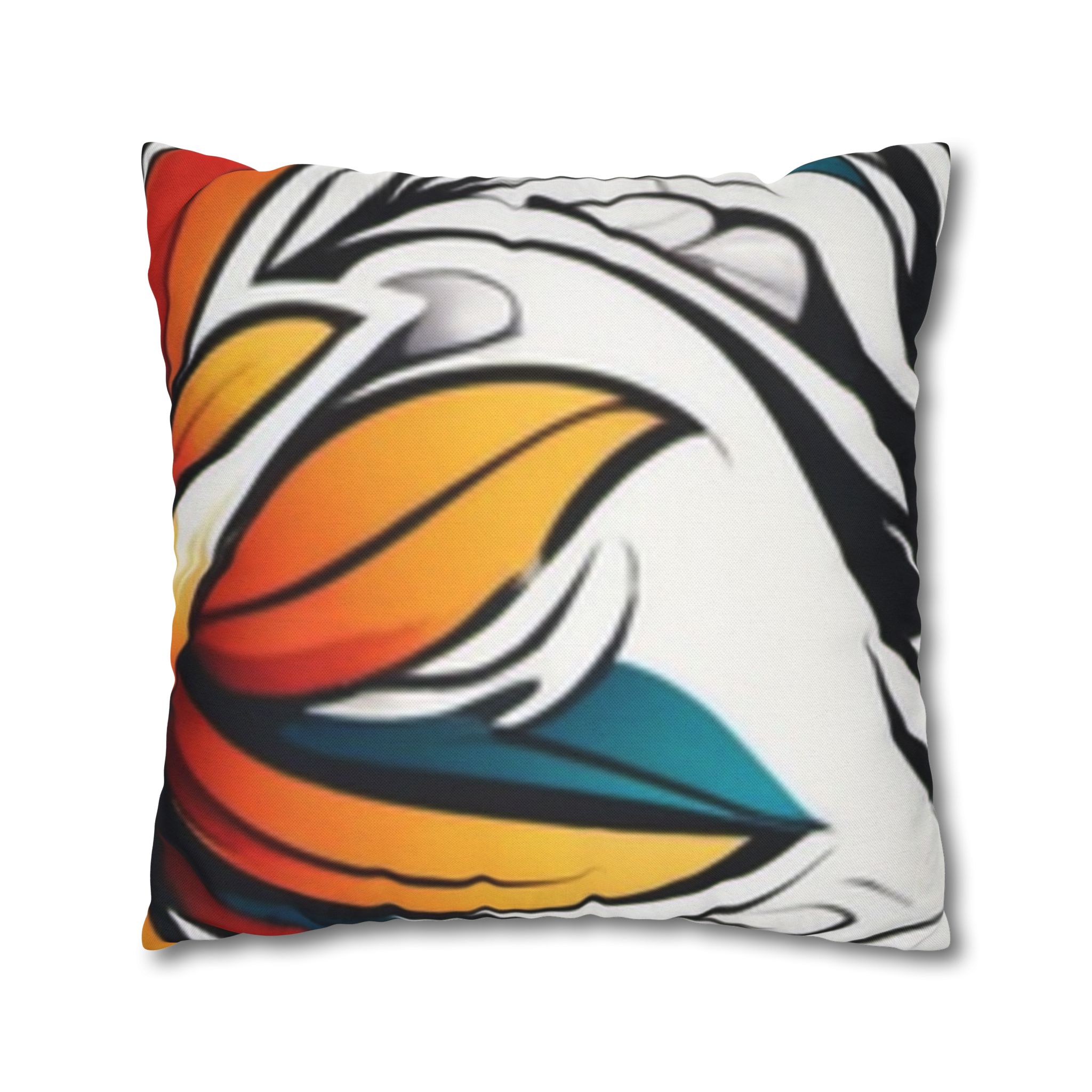 Floral Burst Square Pillowcase — Bold Orange & Teal Decorative Throw Pillow Cover - Image 23