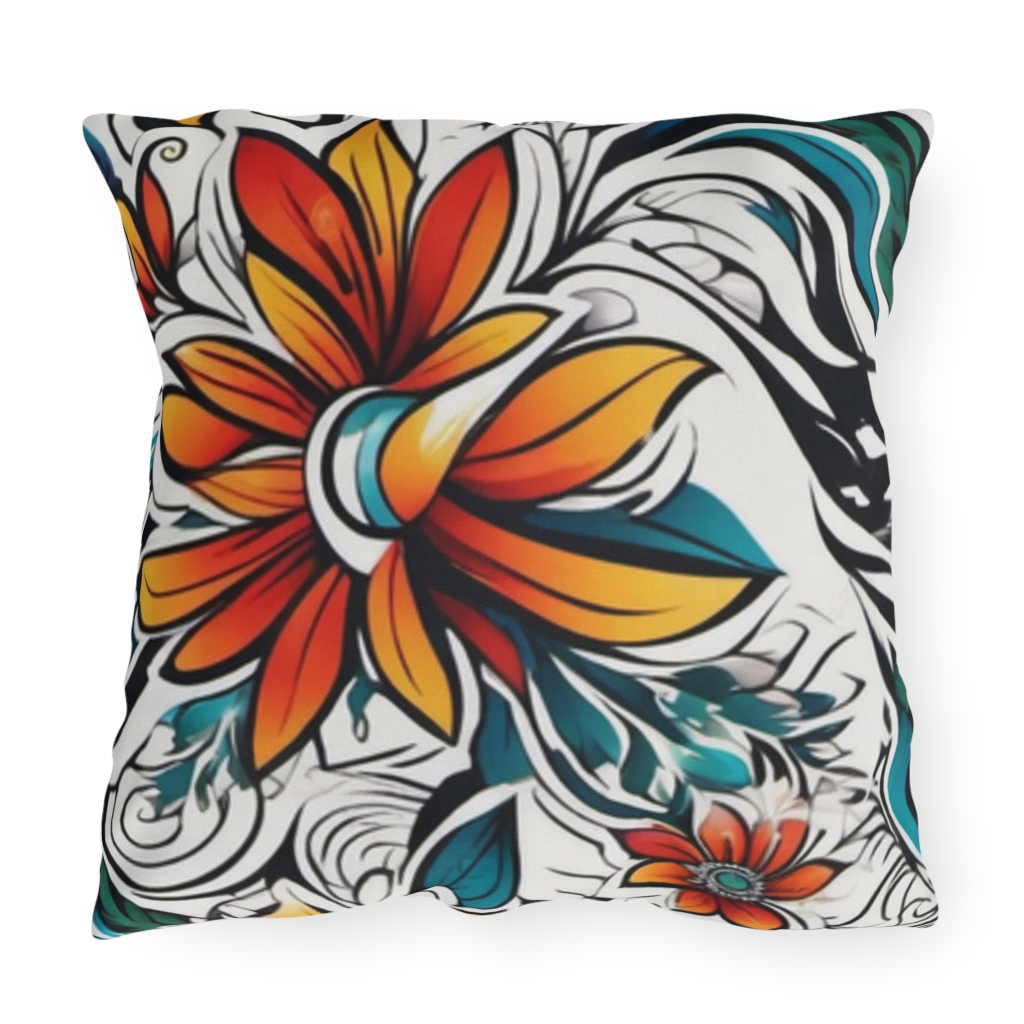 Floral Tropical Outdoor Pillow — Bold Orange & Teal Garden Accent - Image 13