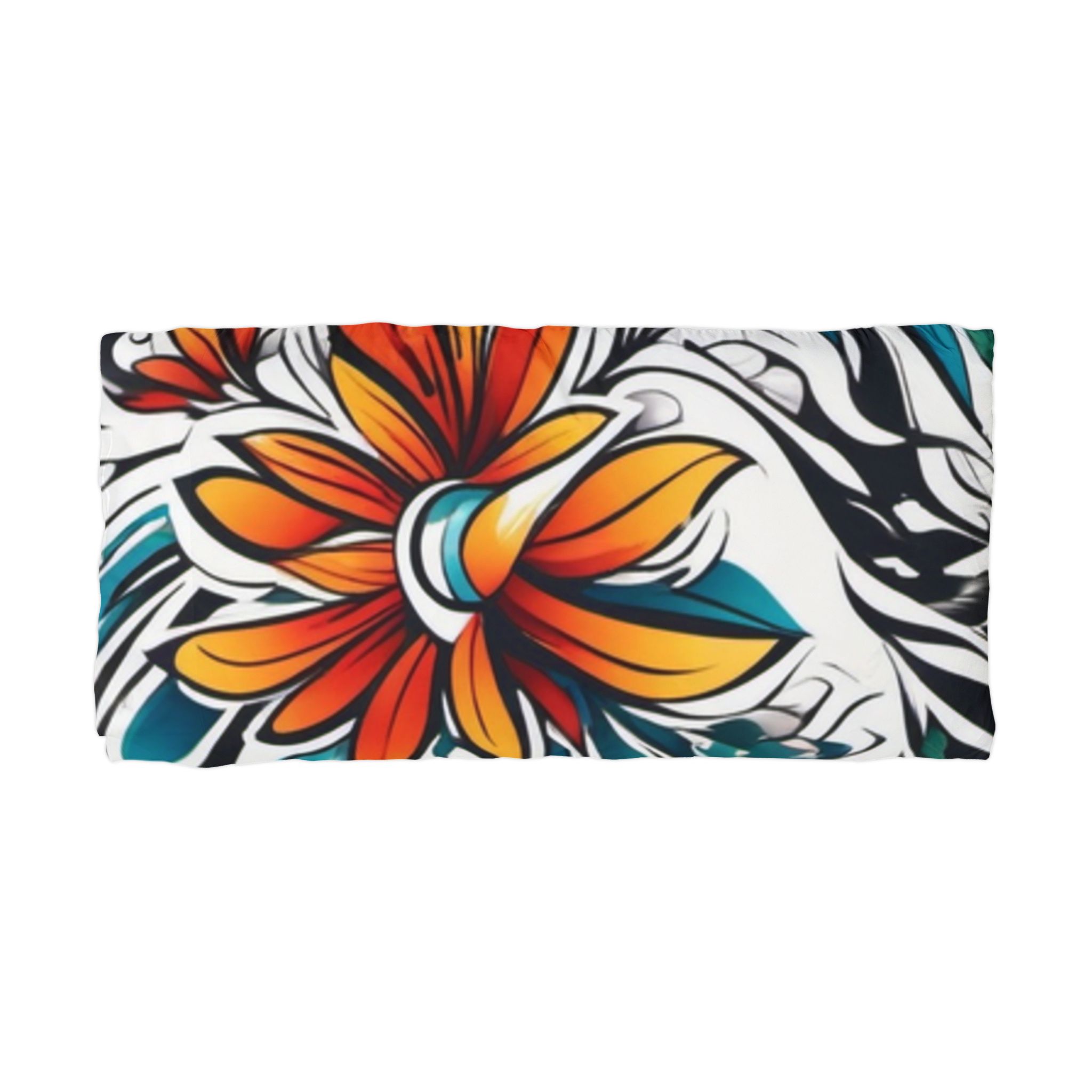 Tropical Floral Pillowcase — Vibrant Orange & Teal Microfiber Pillow Cover - Image 3