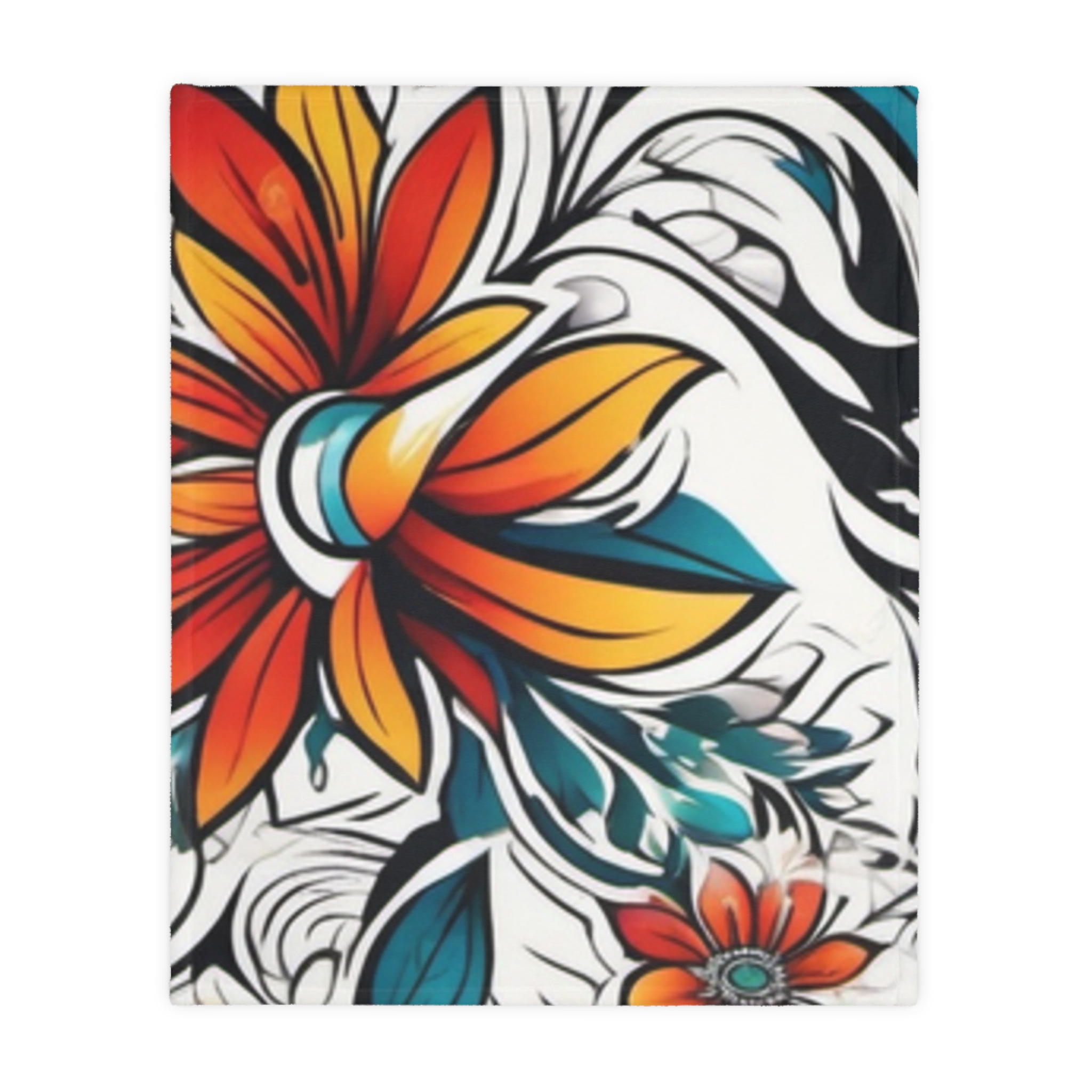 Floral Velvet Throw Blanket — Vibrant Orange & Teal Tropical Flower Microfiber - Image 6