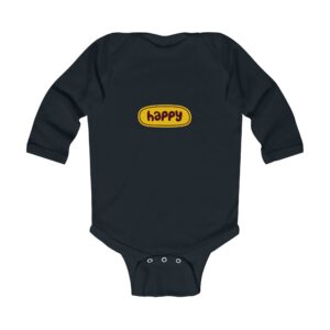 Happy Patch Infant Long Sleeve Bodysuit — Cute Yellow 'happy' Logo Baby Onesie