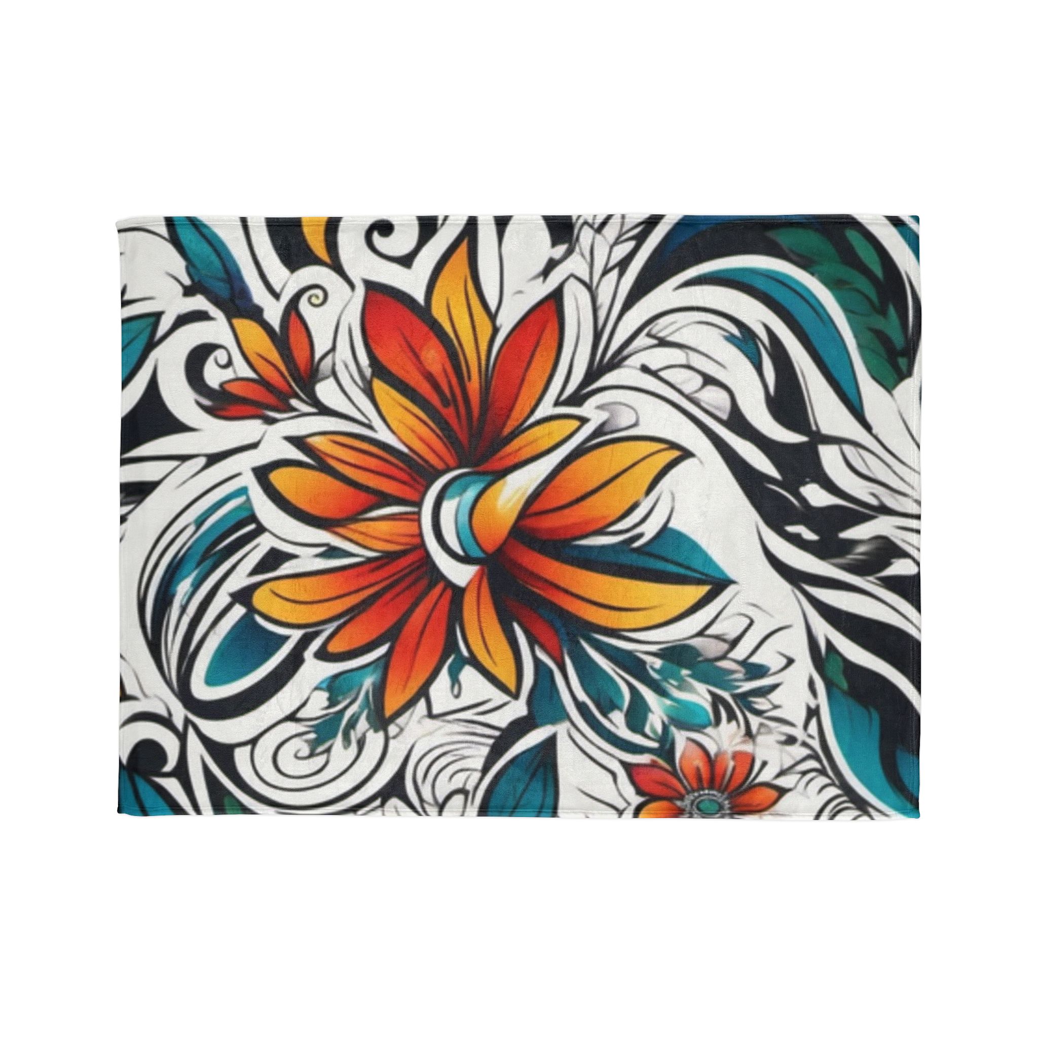 Floral Swirl Polyester Blanket — Vibrant Orange & Teal Bloom Throw - Image 9