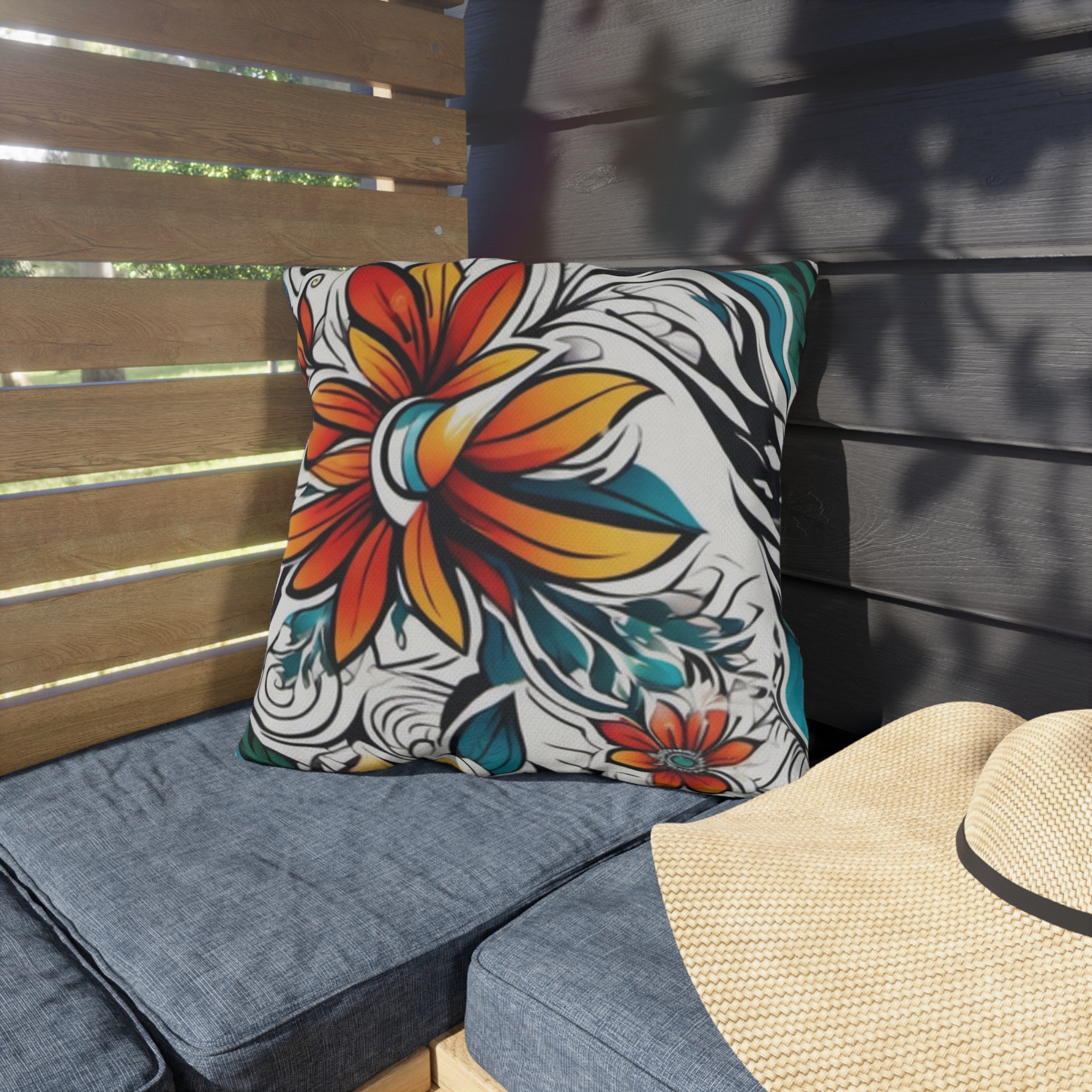 Floral Tropical Outdoor Pillow — Bold Orange & Teal Garden Accent - Image 11