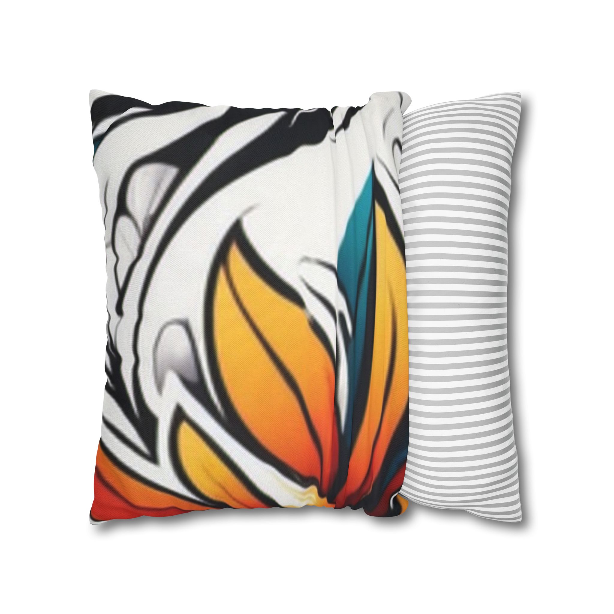 Floral Burst Square Pillowcase — Bold Orange & Teal Decorative Throw Pillow Cover - Image 12