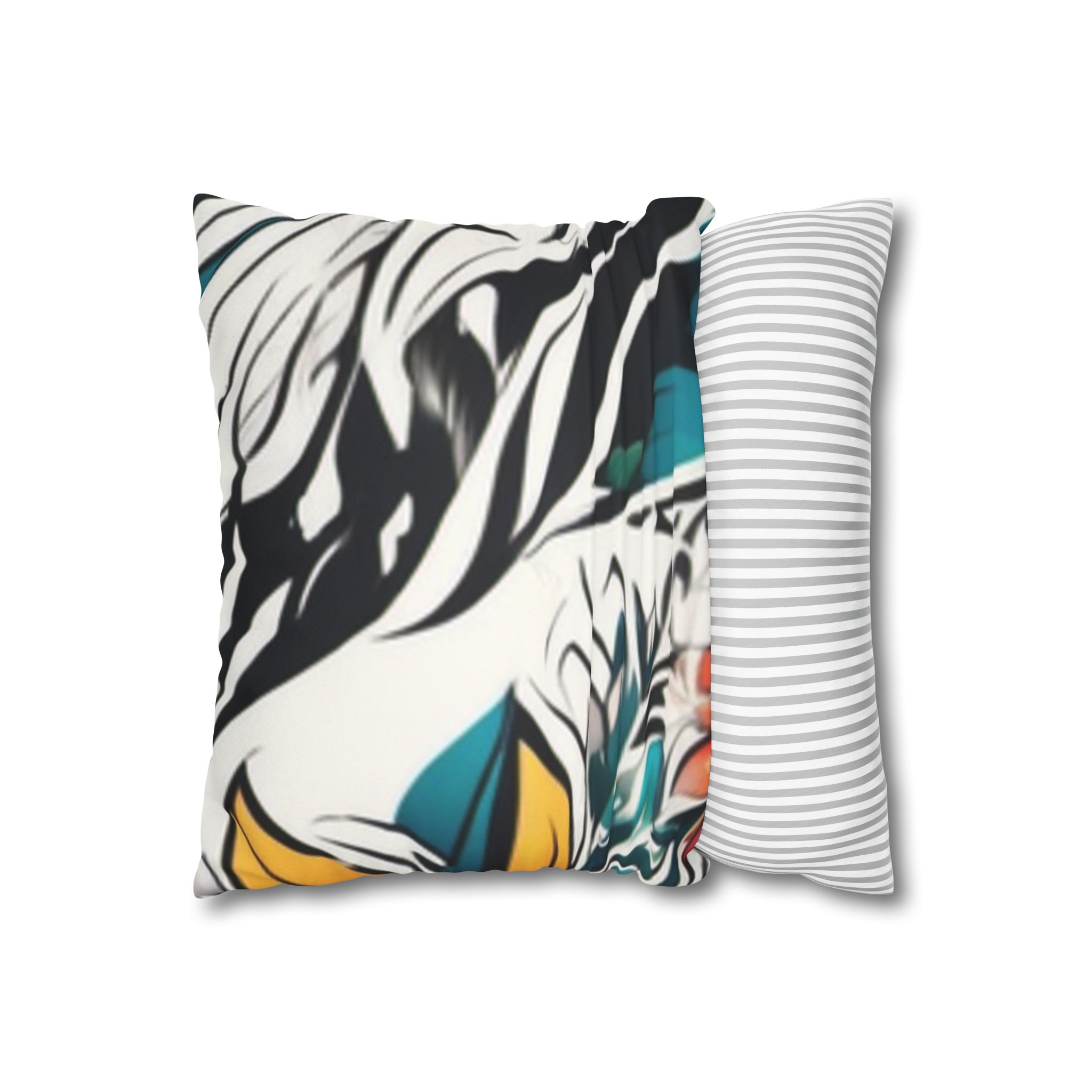 Boho Floral Throw Pillowcase — Colorful Orange Teal Faux Suede Square Pillow - Image 4