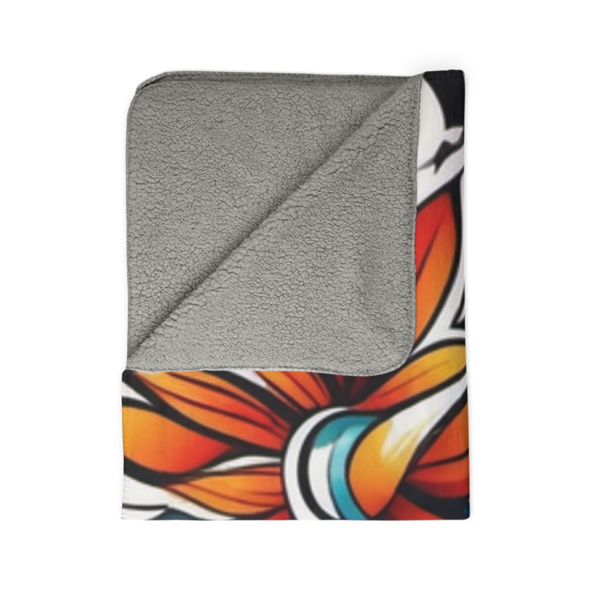 Floral Tropical Sherpa Blanket — Vibrant Orange & Teal Flower Throw - Image 4