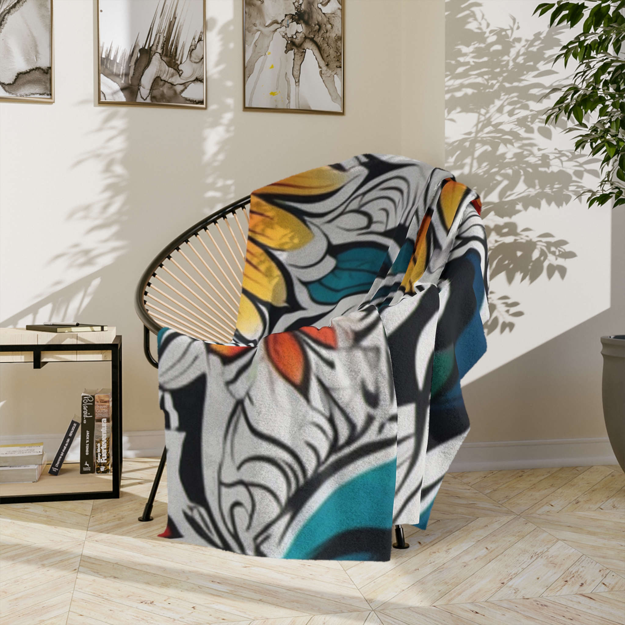 Tropical Floral Velveteen Blanket — Soft Microfiber Throw with Vibrant Orange & Teal Flower Print - Image 12