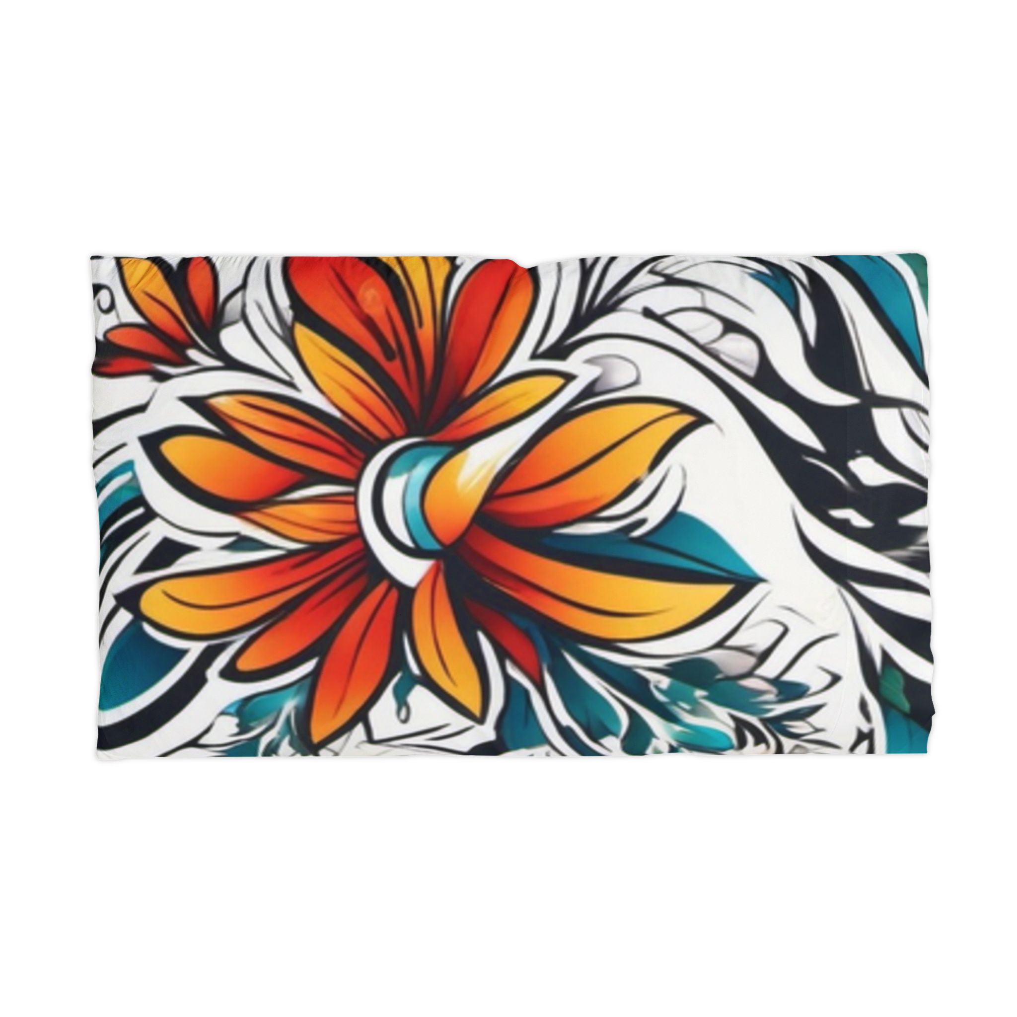 Tropical Floral Pillowcase — Vibrant Orange & Teal Microfiber Pillow Cover - Image 2