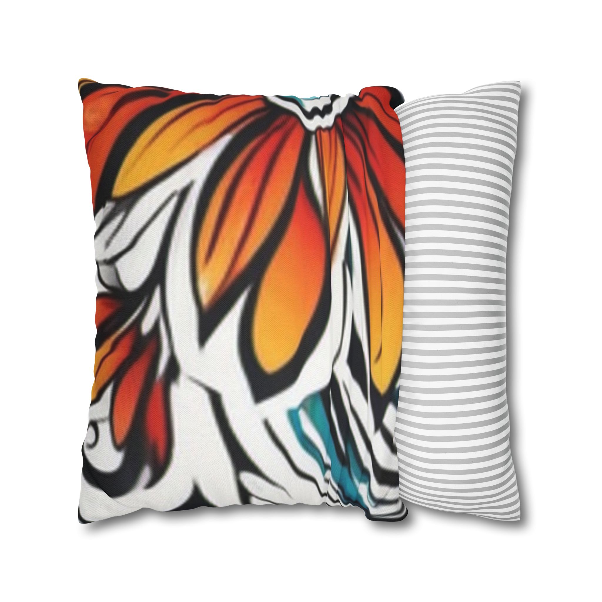 Floral Burst Square Pillowcase — Bold Orange & Teal Decorative Throw Pillow Cover - Image 22