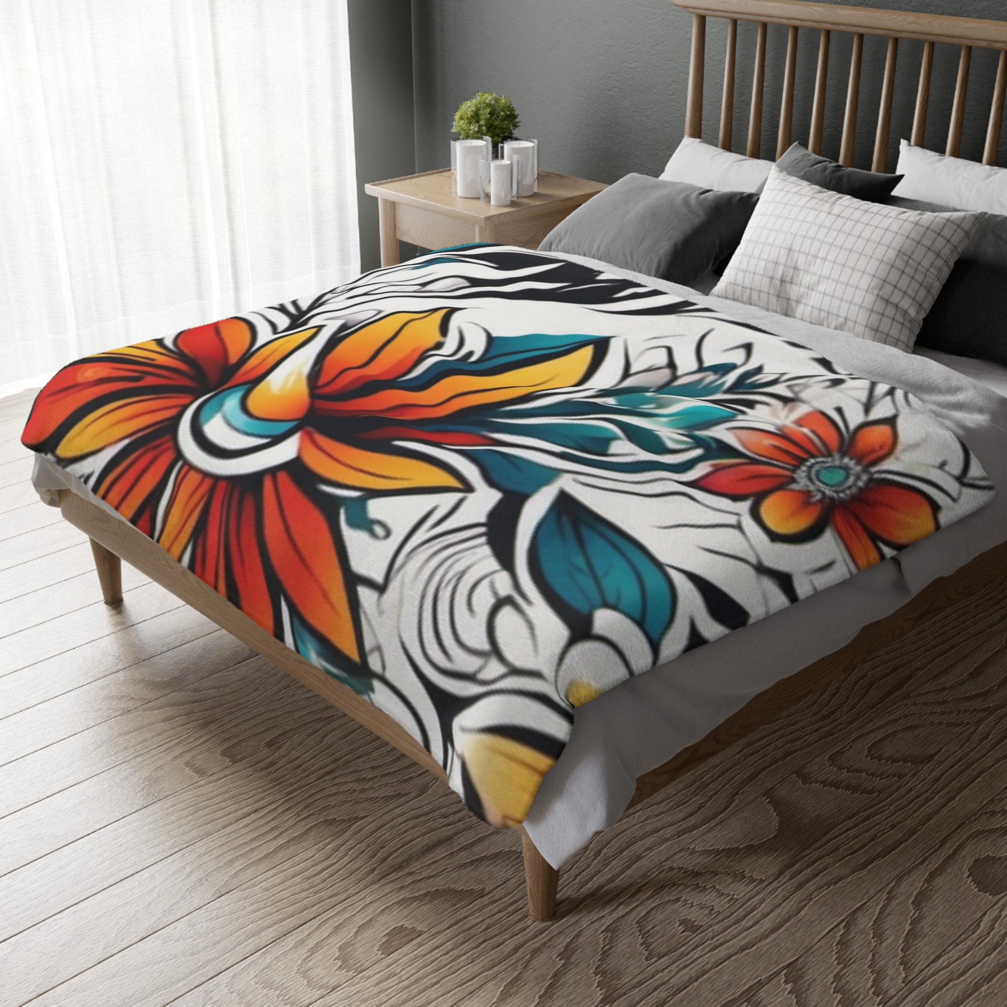 Floral Velvet Throw Blanket — Vibrant Orange & Teal Tropical Flower Microfiber - Image 12