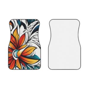 Floral Burst Car Mats (2x Front) — Colorful Tropical Flower Front Floor Mats