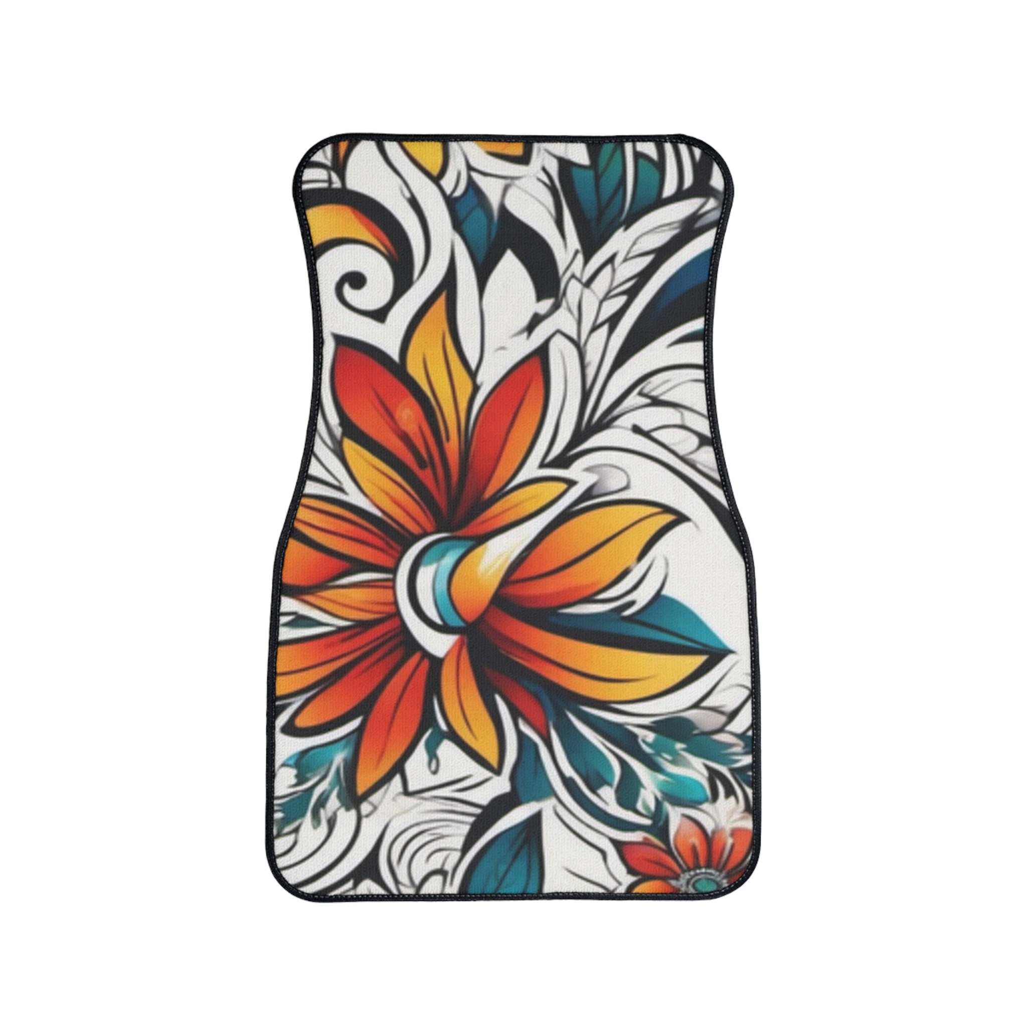 Floral Boho Car Floor Mat — Colorful Tropical Flower Design