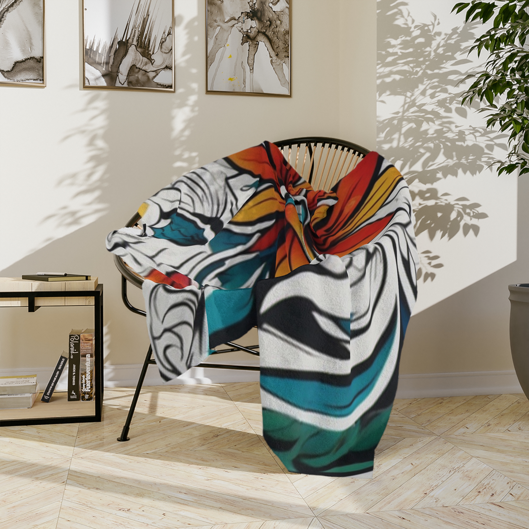 Tropical Floral Velveteen Blanket — Soft Microfiber Throw with Vibrant Orange & Teal Flower Print - Image 8