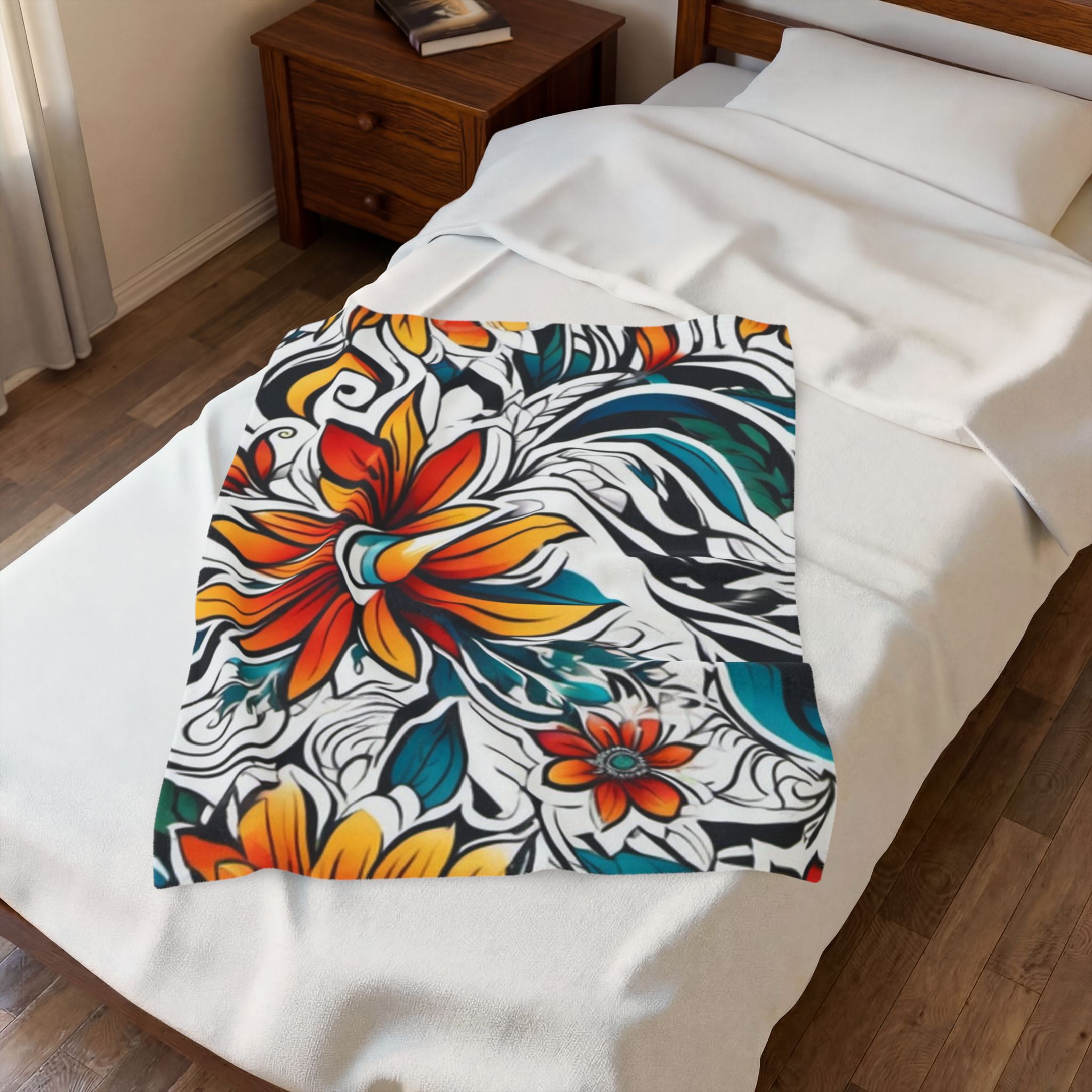 Floral Velveteen Plush Blanket — Vibrant Tropical Flower Throw - Image 11