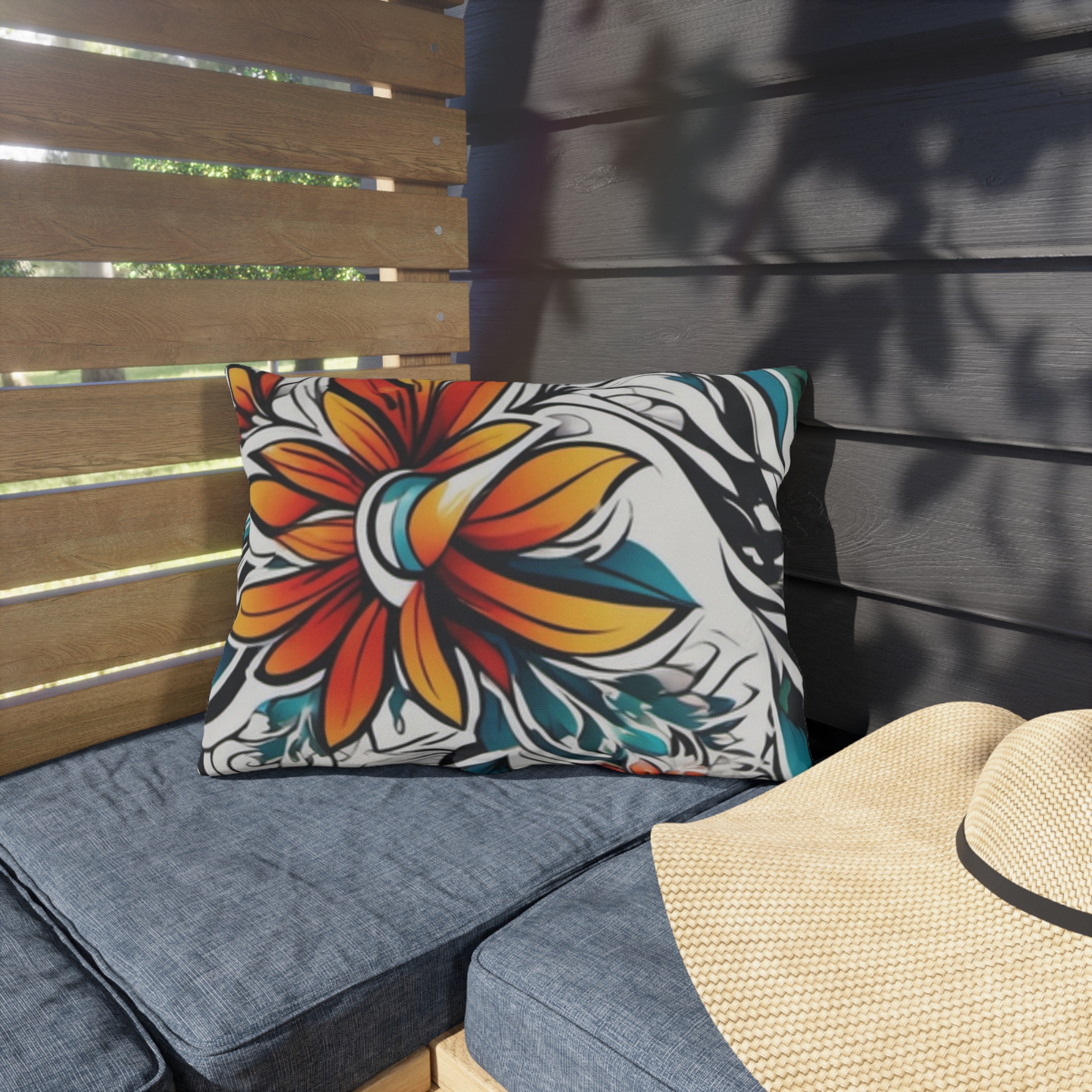 Floral Tropical Outdoor Pillow — Bold Orange & Teal Garden Accent - Image 7