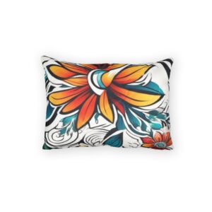Floral Boho Pillow Sham — Orange & Teal Cotton Throw Pillow Cover