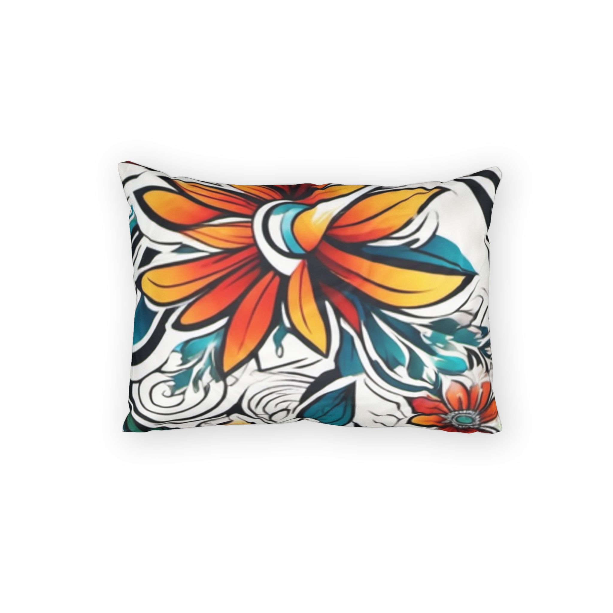 Floral Boho Pillow Sham — Orange & Teal Cotton Throw Pillow Cover