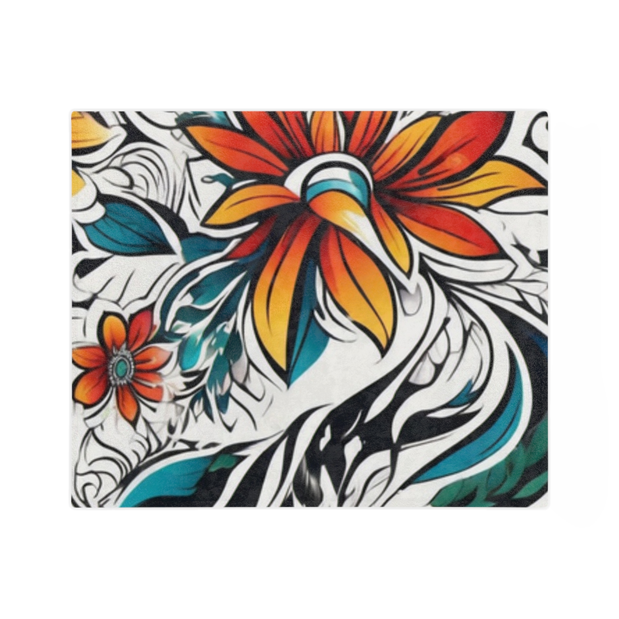 Tropical Floral Velveteen Blanket — Soft Microfiber Throw with Vibrant Orange & Teal Flower Print - Image 6