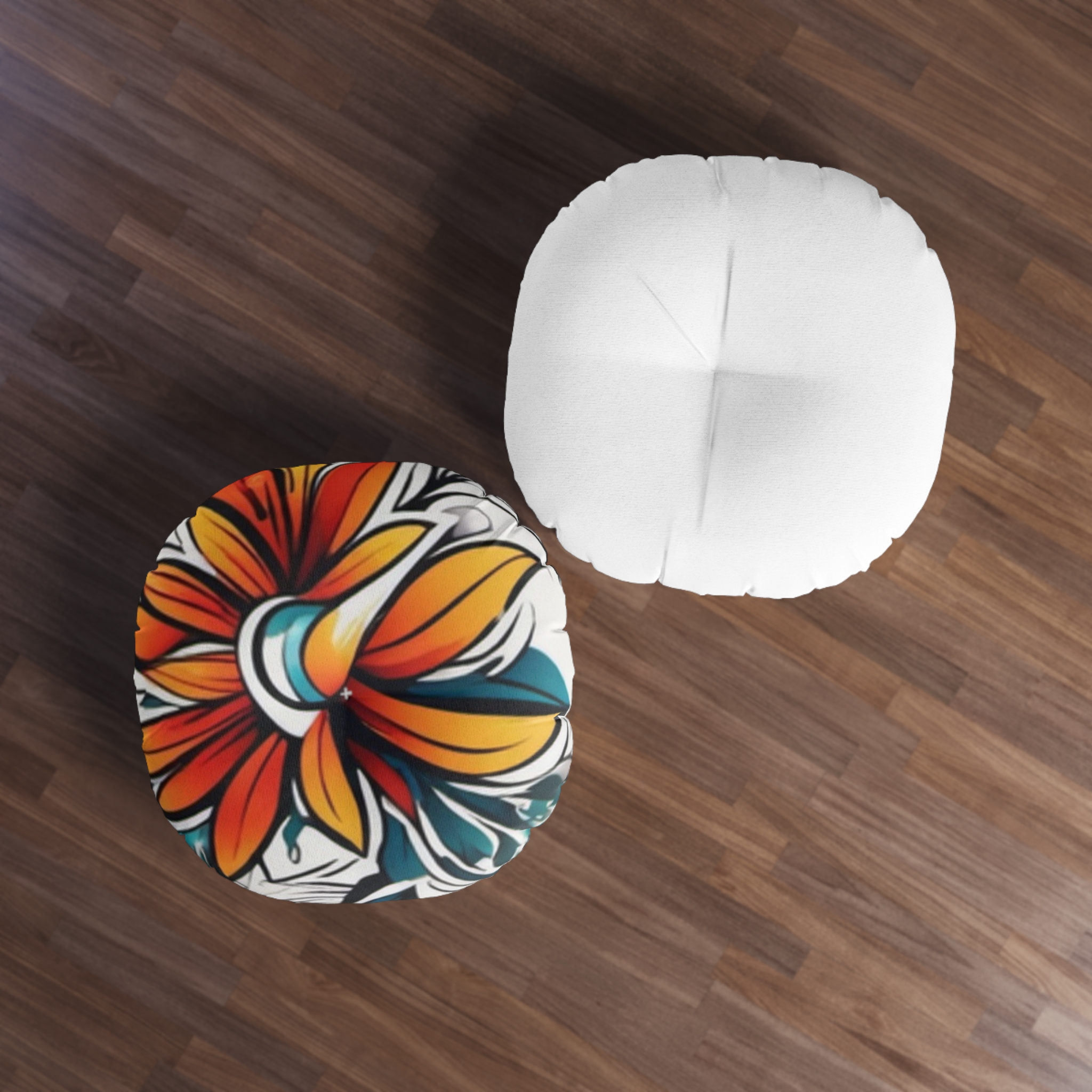 Round Tufted Floor Pillow — Vibrant Tropical Floral Cushion - Image 7