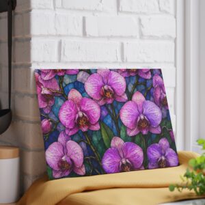 Orchid Glass Cutting Board - Purple Floral Decorative Kitchen Chopping Board