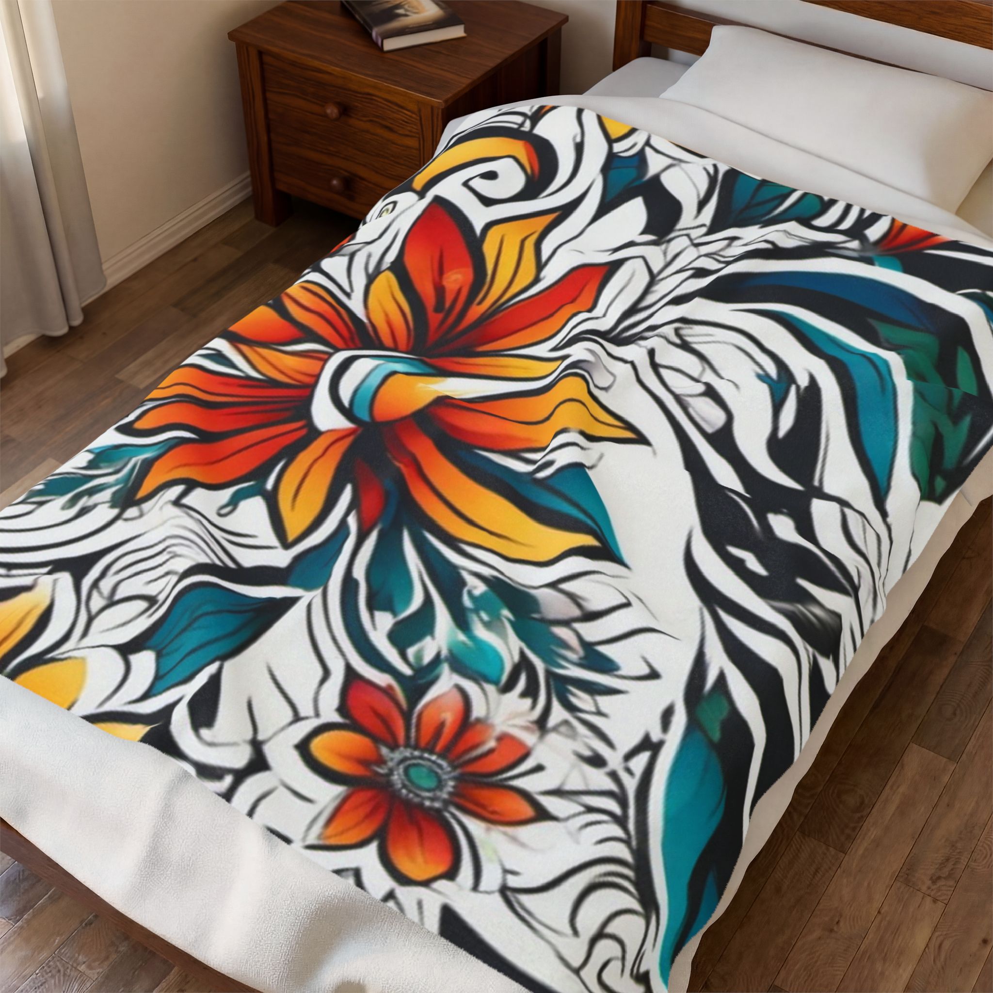 Floral Velveteen Plush Blanket — Vibrant Tropical Flower Throw - Image 3