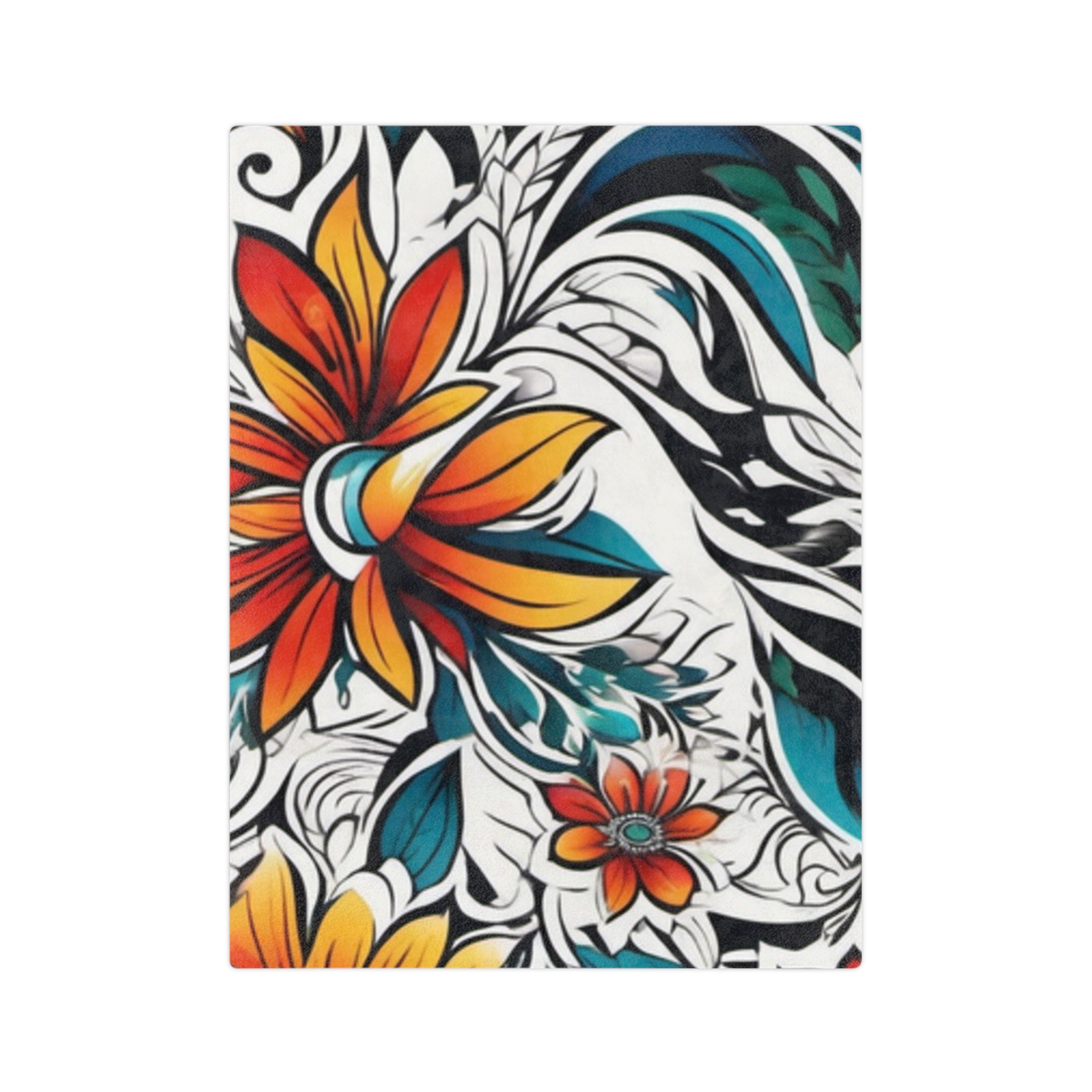 Tropical Floral Velveteen Blanket — Soft Microfiber Throw with Vibrant Orange & Teal Flower Print - Image 9