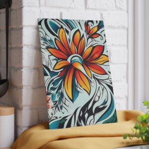 Floral Explosion Glass Cutting Board — Vibrant Orange & Teal Kitchen Art