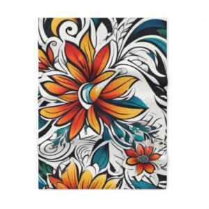 Floral Burst Baby Blanket — Colorful Orange & Teal Fleece Throw
