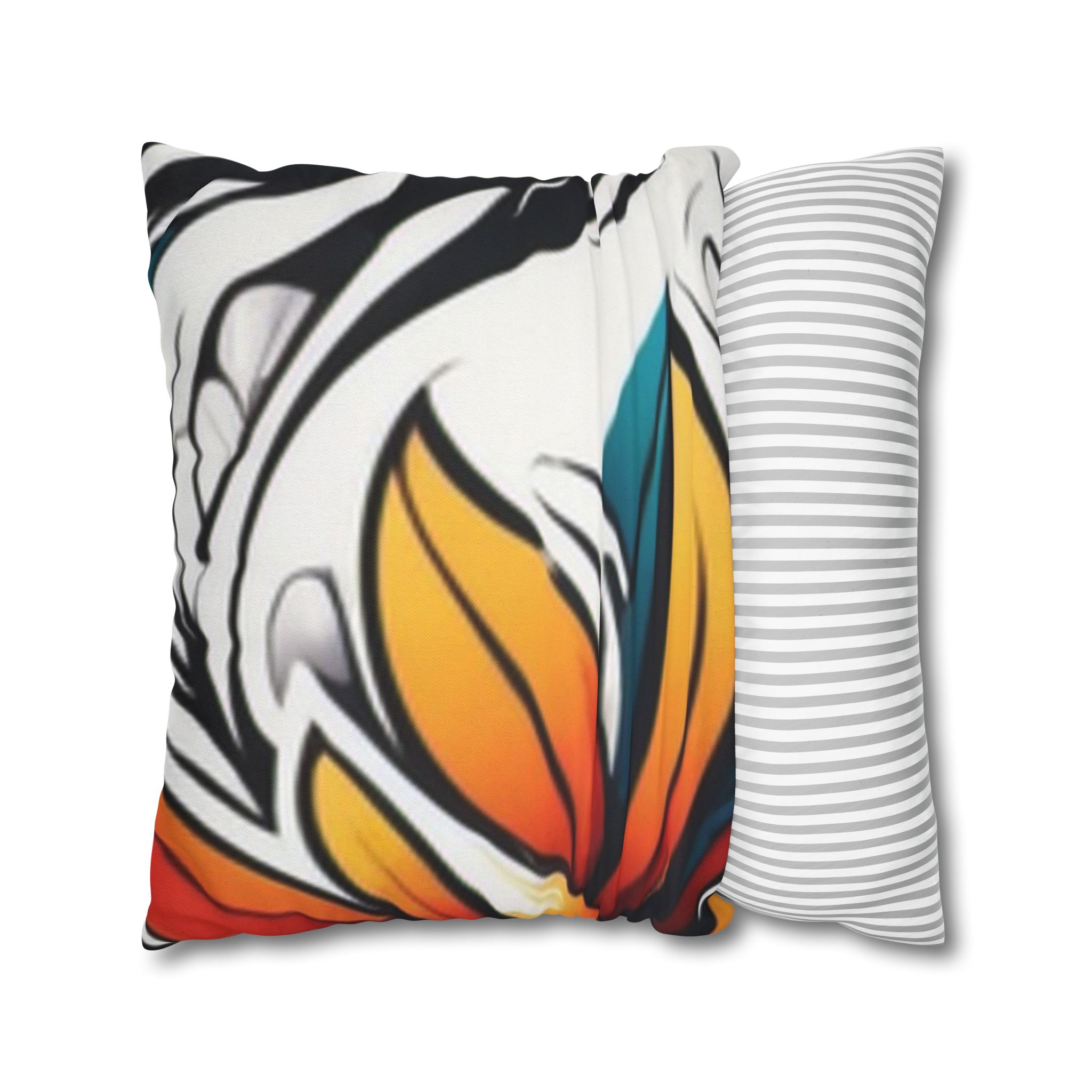 Floral Burst Square Pillowcase — Bold Orange & Teal Decorative Throw Pillow Cover - Image 24