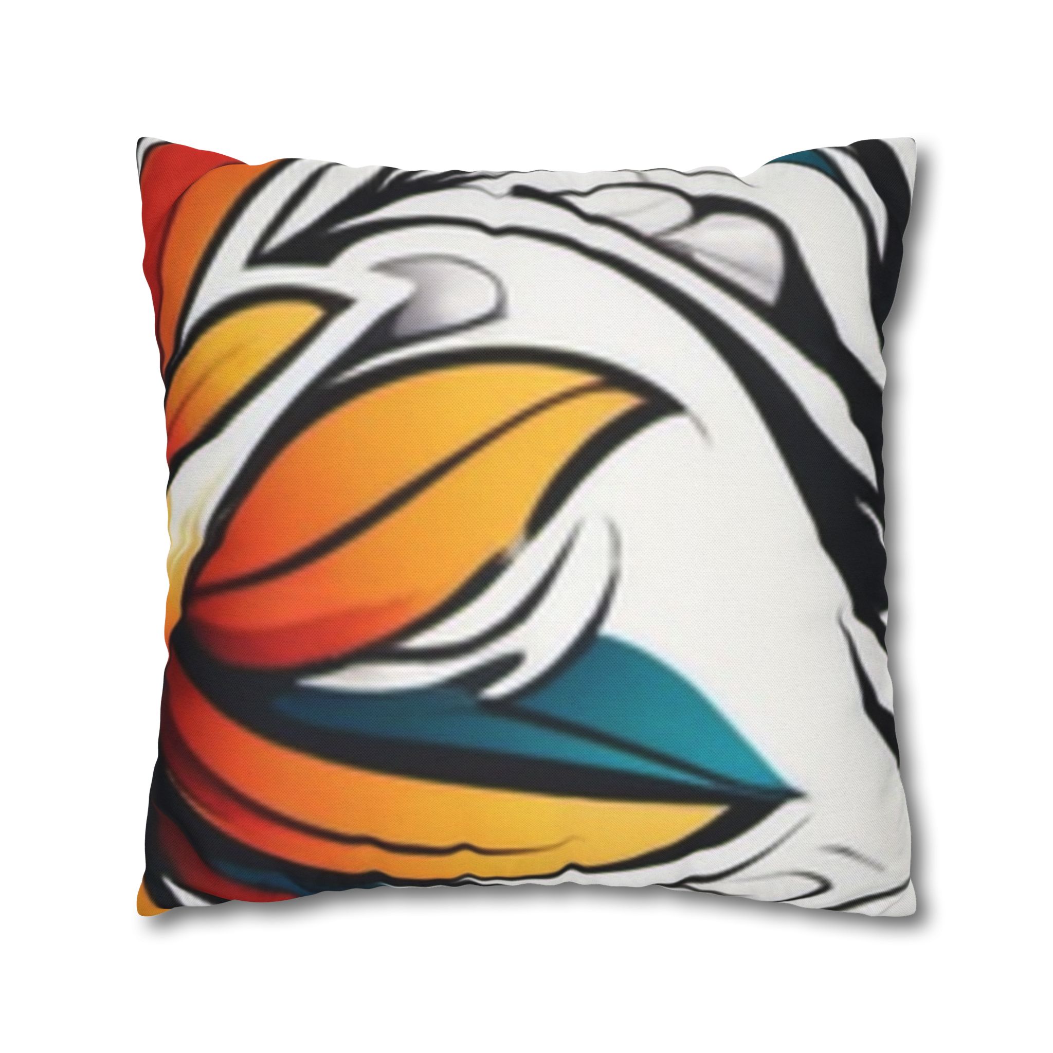 Floral Burst Square Pillowcase — Bold Orange & Teal Decorative Throw Pillow Cover - Image 15