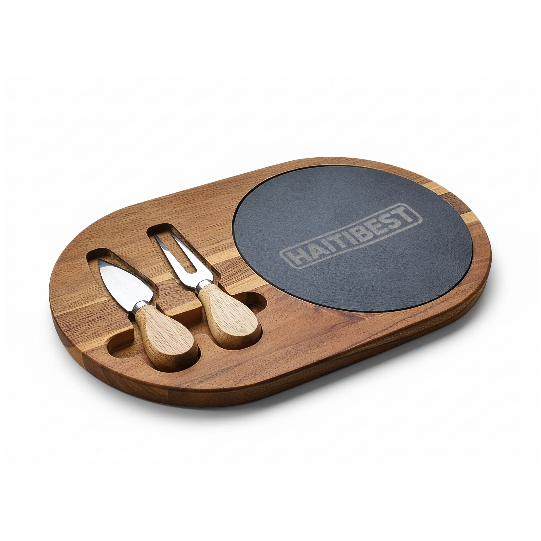 Engraved Acacia & Slate Charcuterie Board Set – Personalized Cheese Board with Knives - Image 2