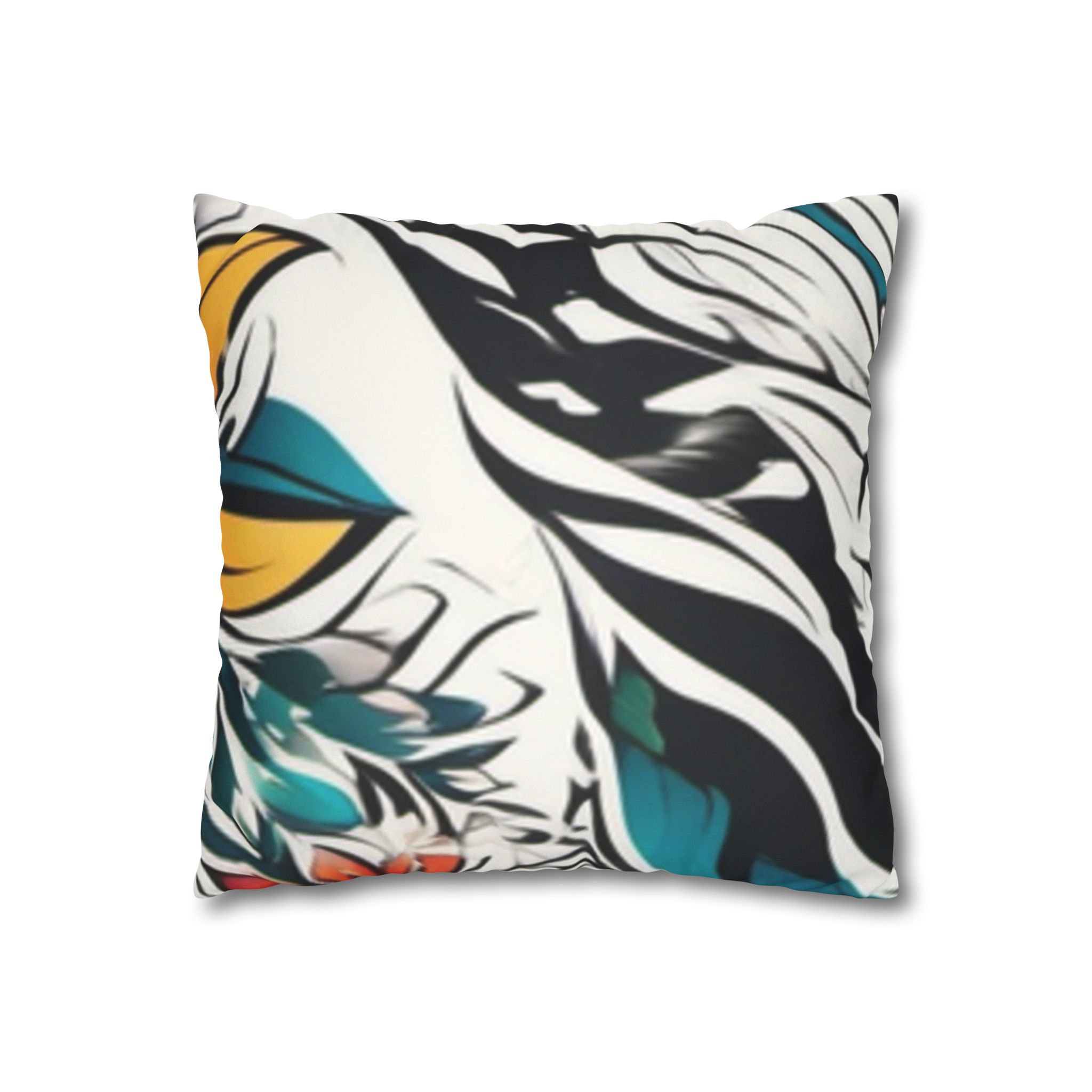 Boho Floral Throw Pillowcase — Colorful Orange Teal Faux Suede Square Pillow - Image 3