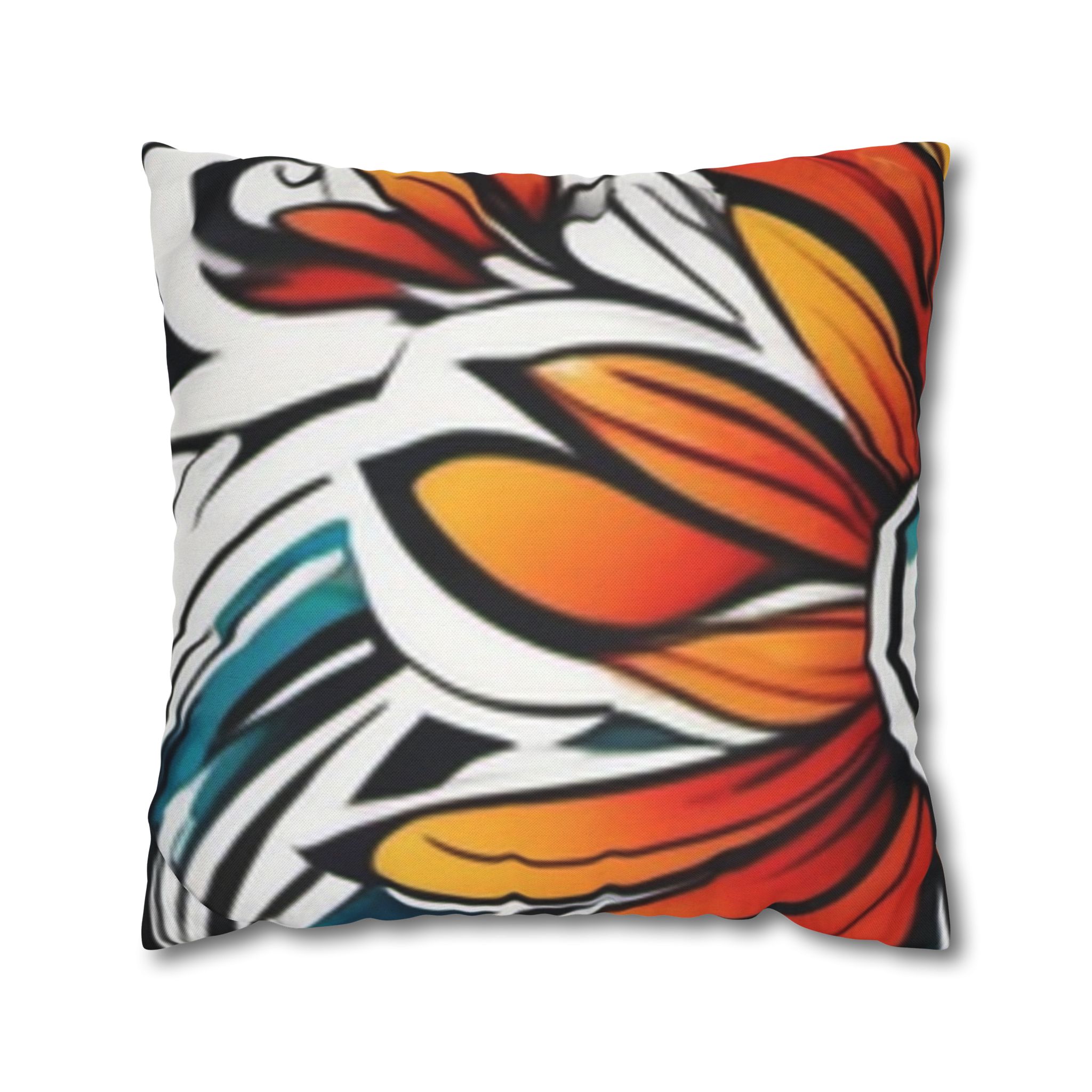 Floral Burst Square Pillowcase — Bold Orange & Teal Decorative Throw Pillow Cover - Image 25