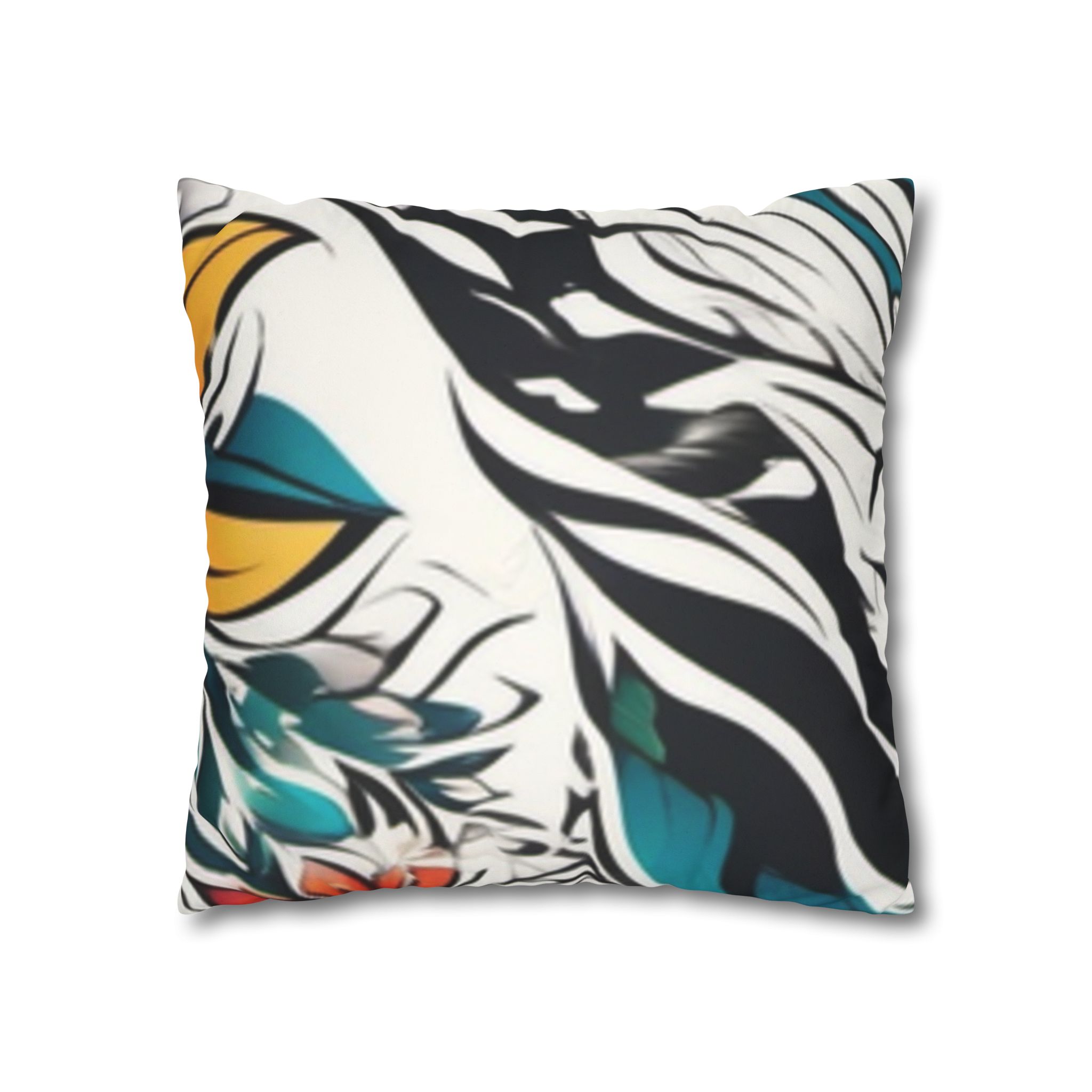 Boho Floral Throw Pillowcase — Colorful Orange Teal Faux Suede Square Pillow - Image 7