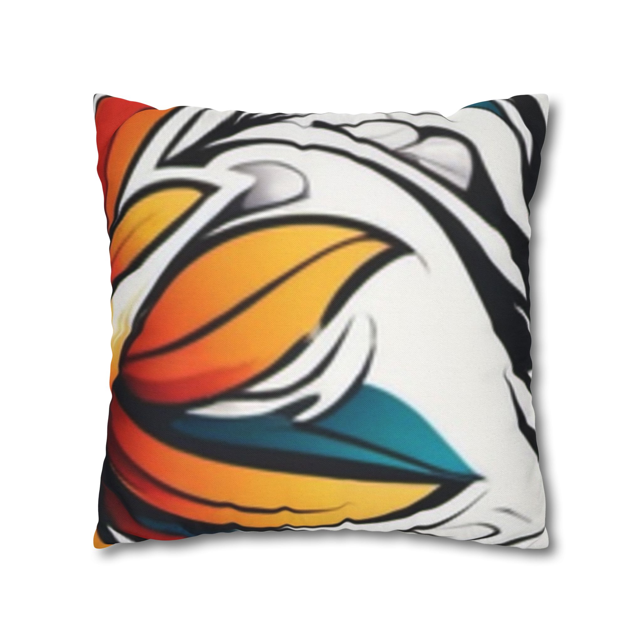 Floral Burst Square Pillowcase — Bold Orange & Teal Decorative Throw Pillow Cover - Image 11