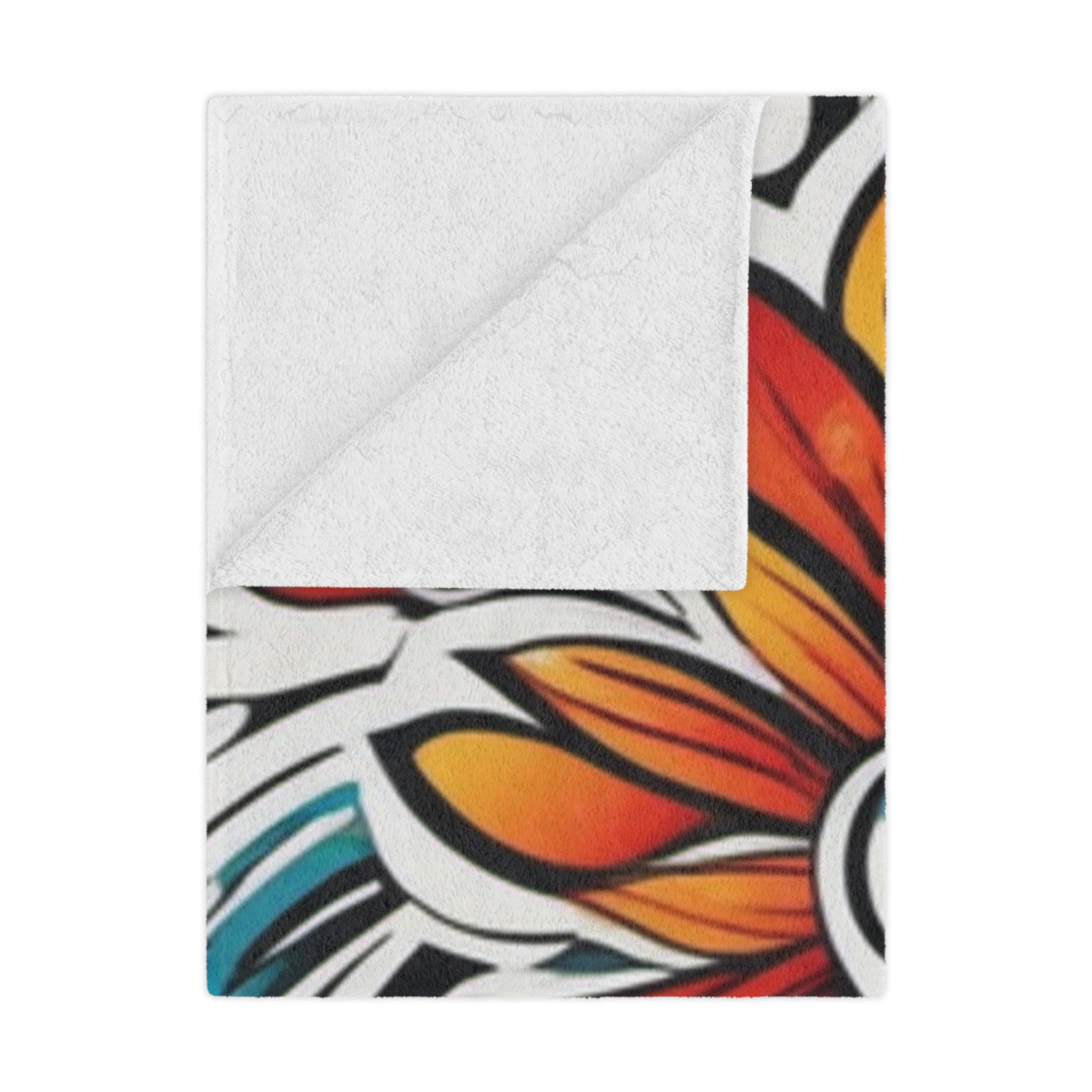 Floral Boho Minky Blanket – Vibrant Orange & Teal Flower Throw - Image 3