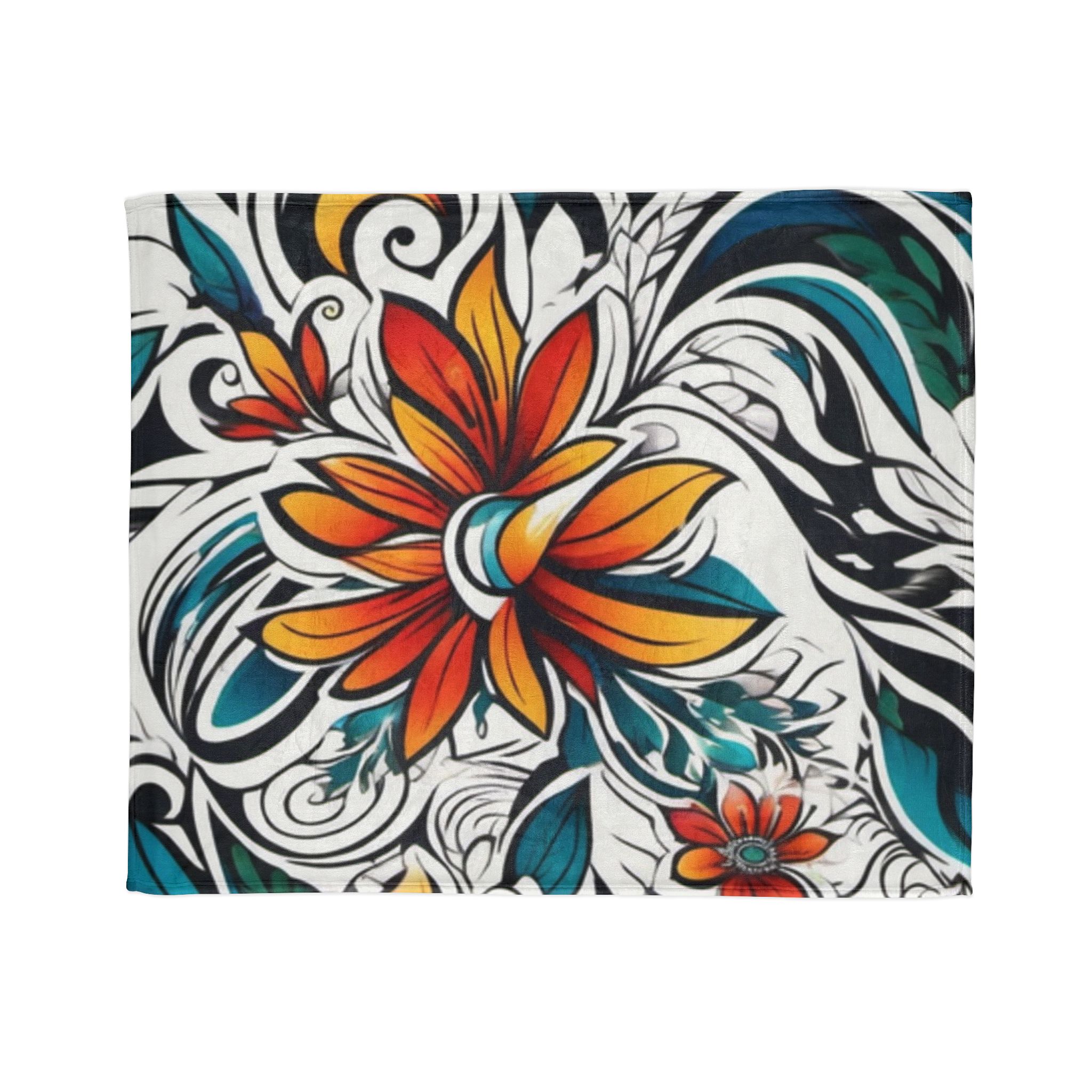 Floral Swirl Polyester Blanket — Vibrant Orange & Teal Bloom Throw - Image 5