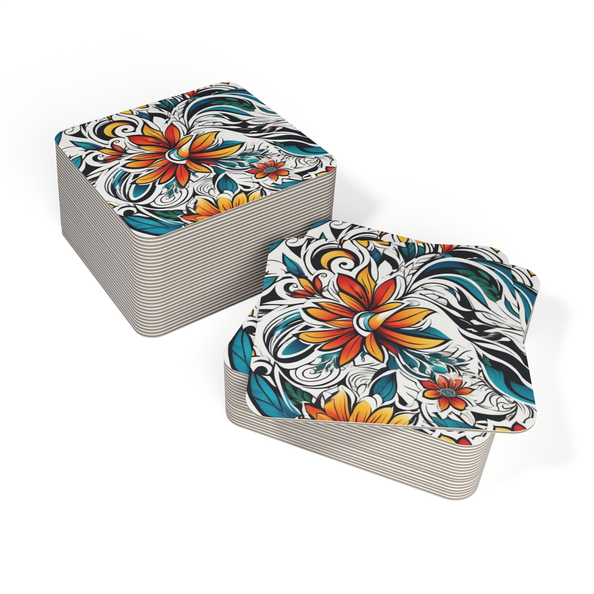 Floral Swirl Coasters — Colorful Boho Drink Coaster Set (50/100 pcs) - Image 4
