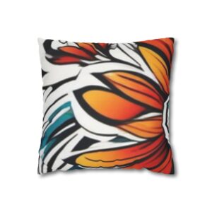 Floral Burst Square Pillowcase — Bold Orange & Teal Decorative Throw Pillow Cover