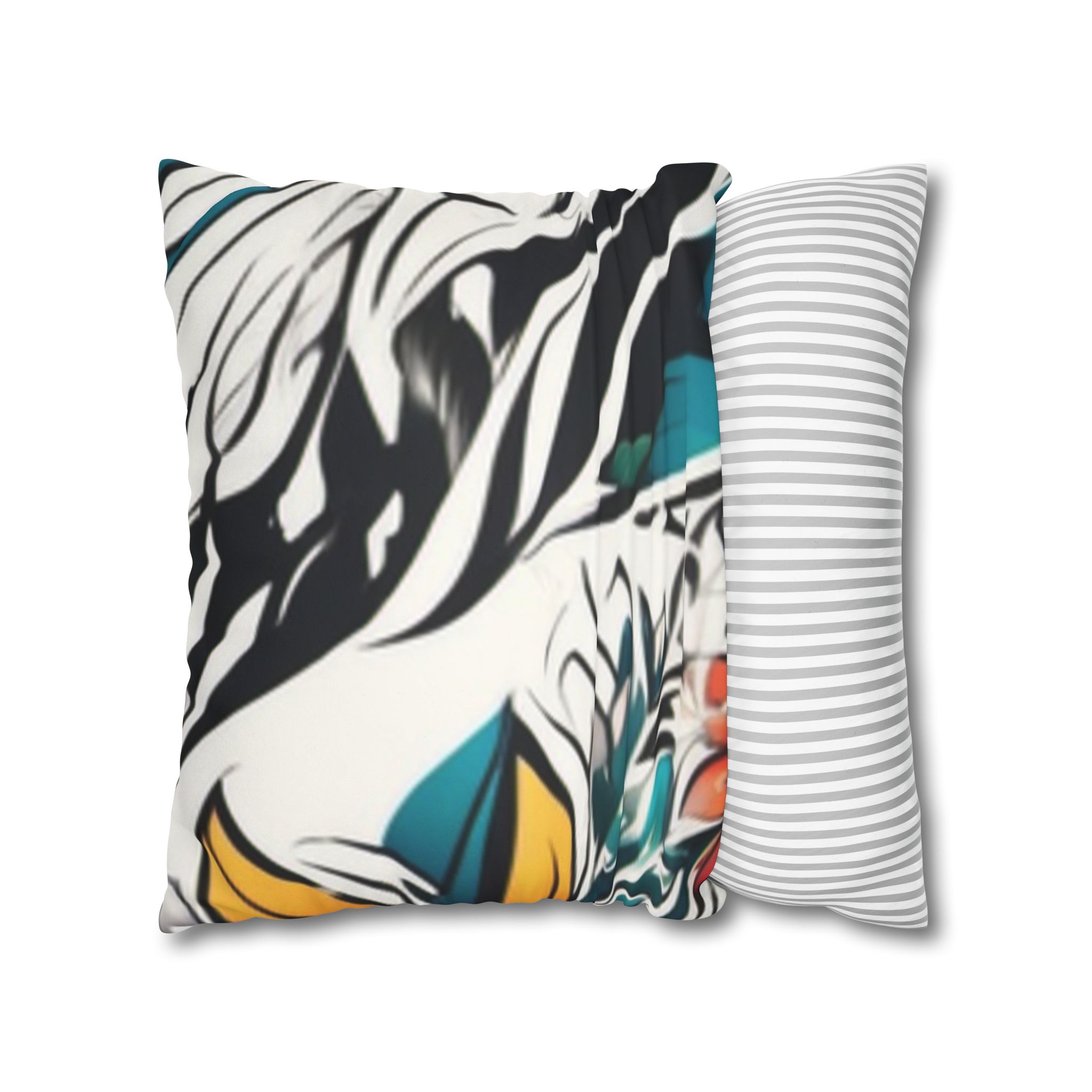 Boho Floral Throw Pillowcase — Colorful Orange Teal Faux Suede Square Pillow - Image 12