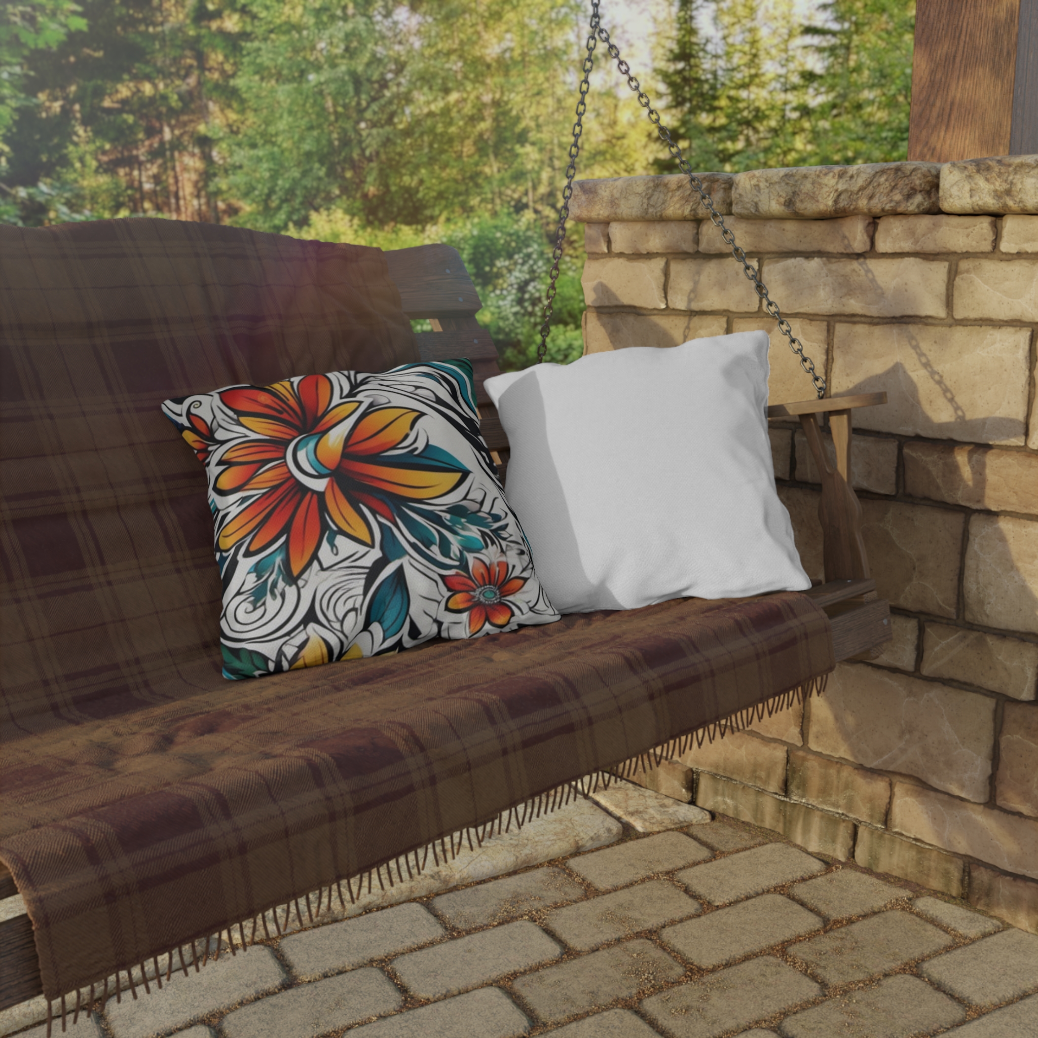 Floral Tropical Outdoor Pillow — Bold Orange & Teal Garden Accent - Image 12