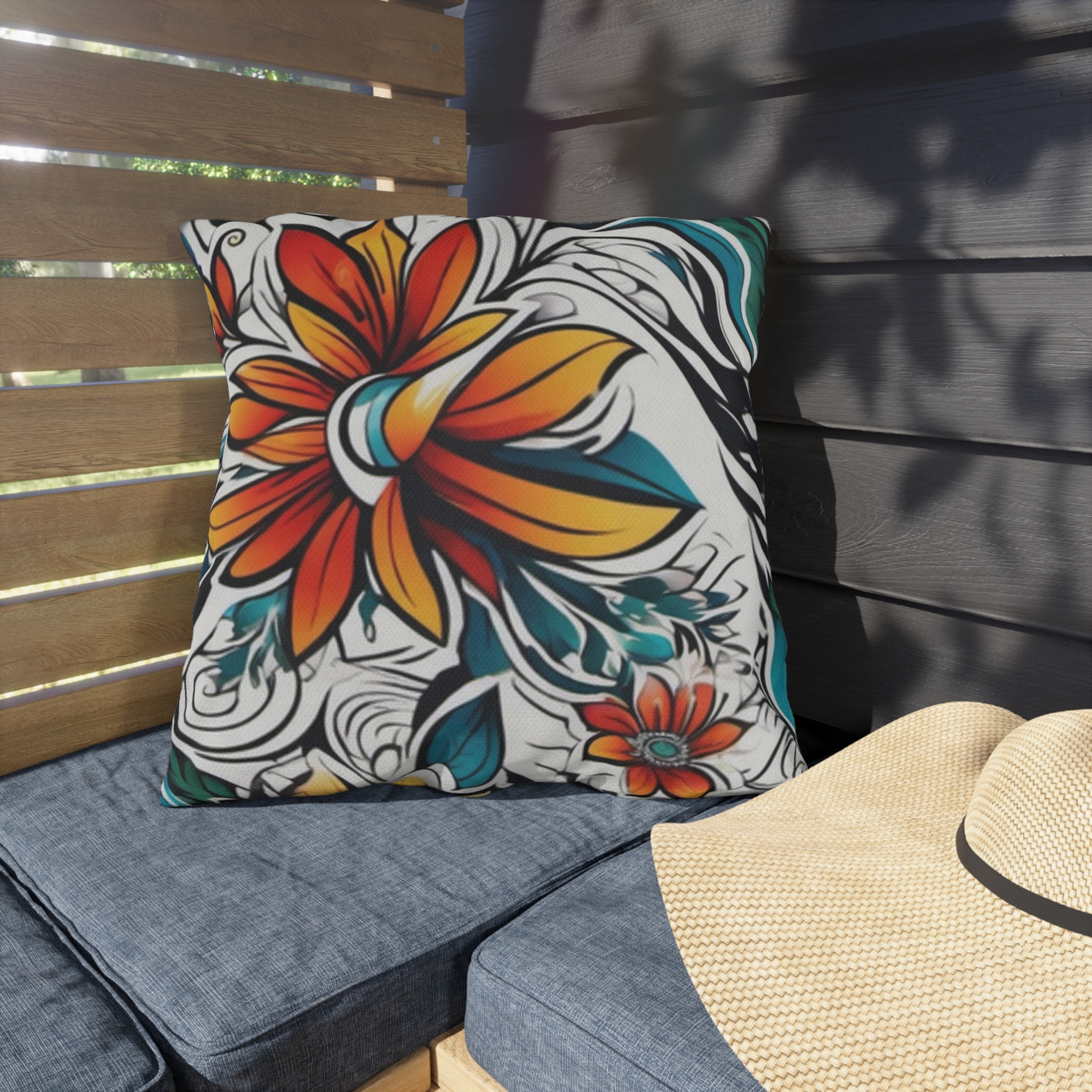 Floral Tropical Outdoor Pillow — Bold Orange & Teal Garden Accent - Image 15