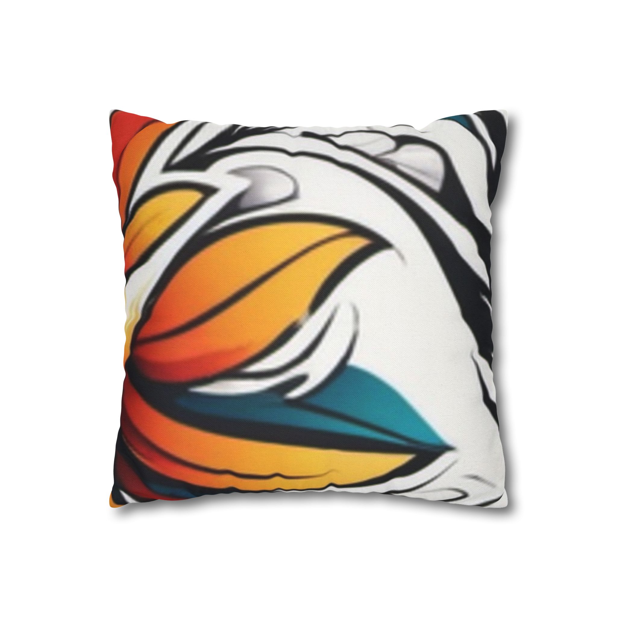 Floral Burst Square Pillowcase — Bold Orange & Teal Decorative Throw Pillow Cover - Image 3